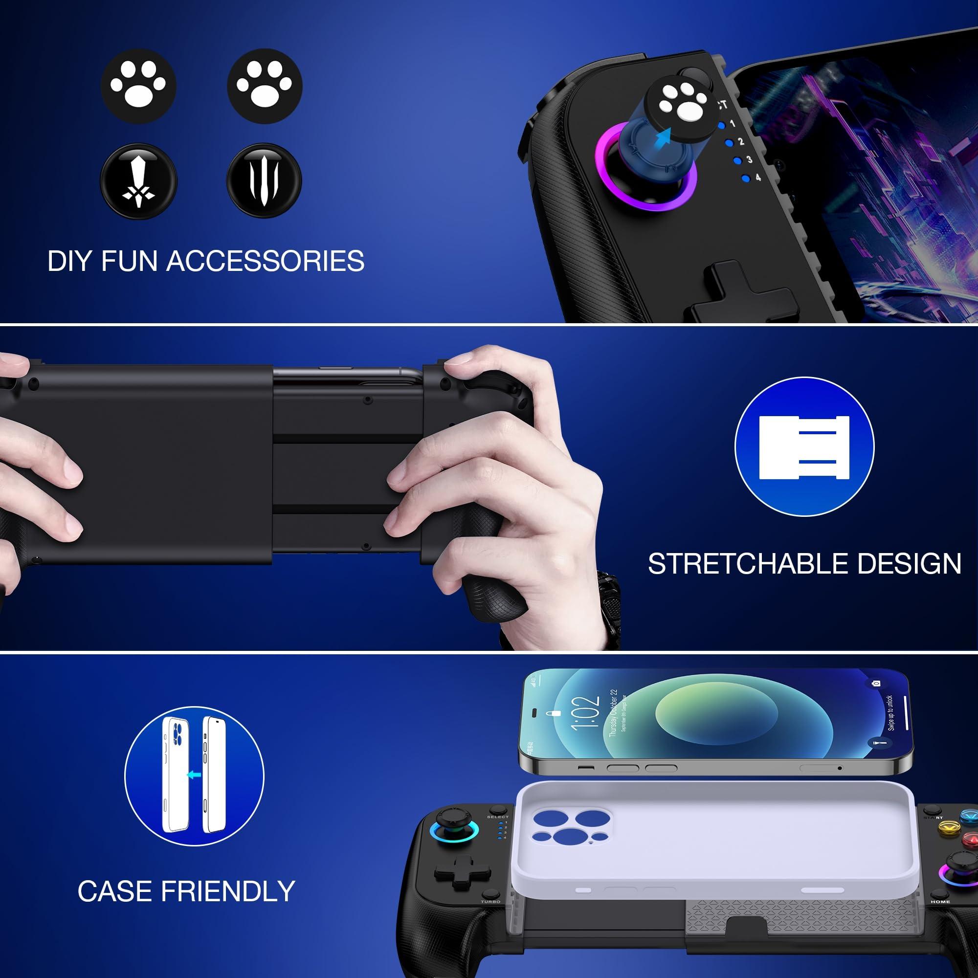 KICKDOT Wireless Phone Controller for iPhone/Android With Hall Joystick and LED, Mobile Gaming Controller for iOS Support Xbox Game Pass, PlayStation, Steam Link, Call of Duty,Roblox, Cloud Gamepad - Image 7
