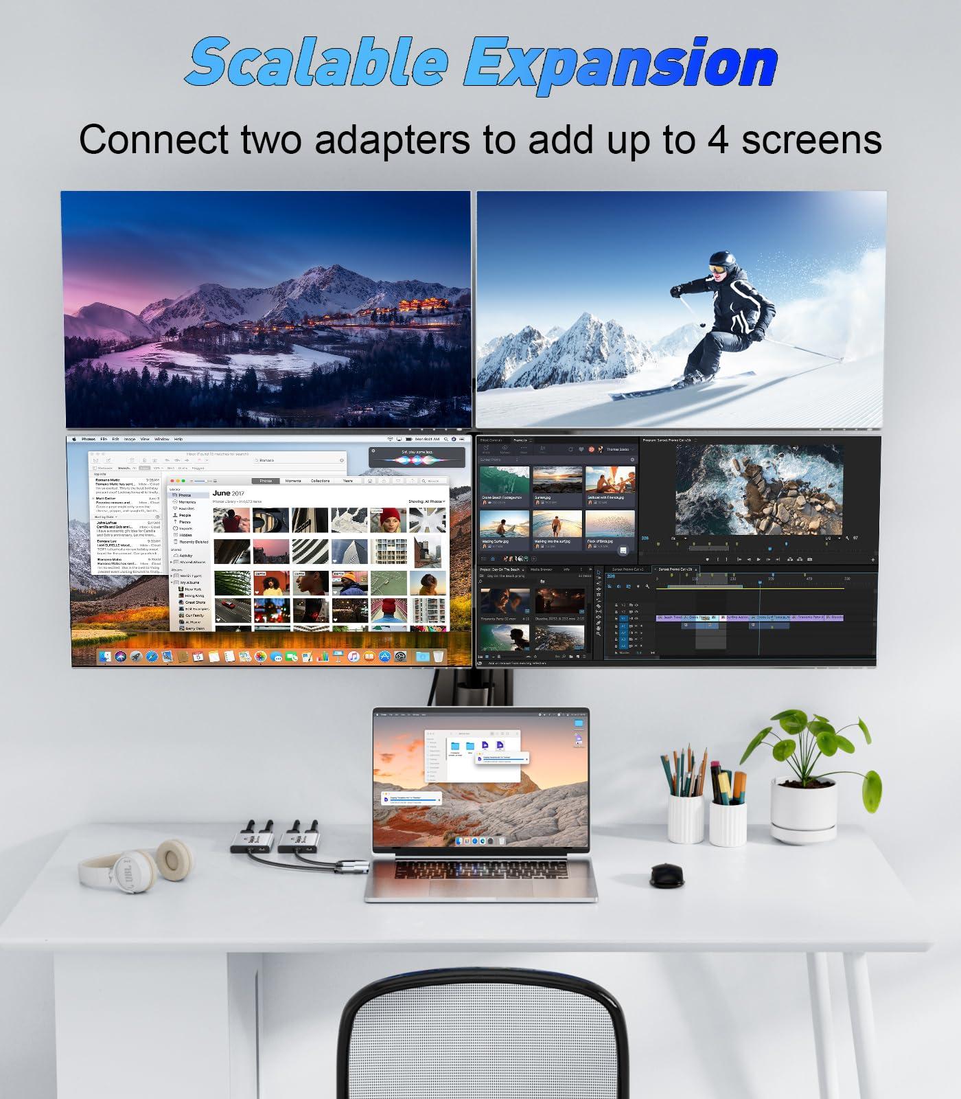 UANTIN USB C to HDMI Adapter for Mac M1/M2/M3, 4K@60Hz DisplayLink Dual Monitor, Extended Display Adapter for MacBook Air/Pro, Laptop, Driver Required - Image 4