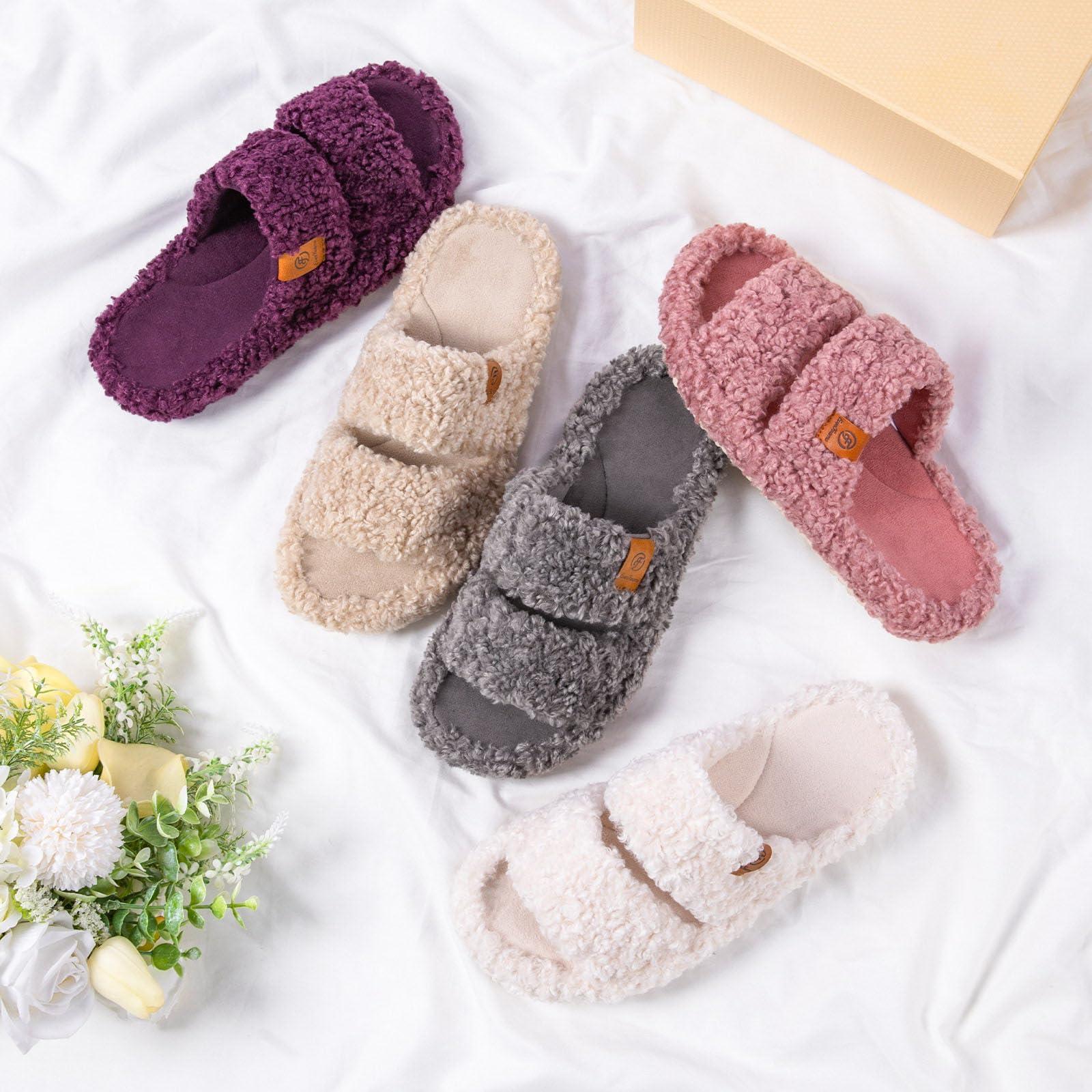 EverFoams Womens Fuzzy Open-toe Slippers Soft Comfy Memory Foam Indoor House Shoes - Image 6
