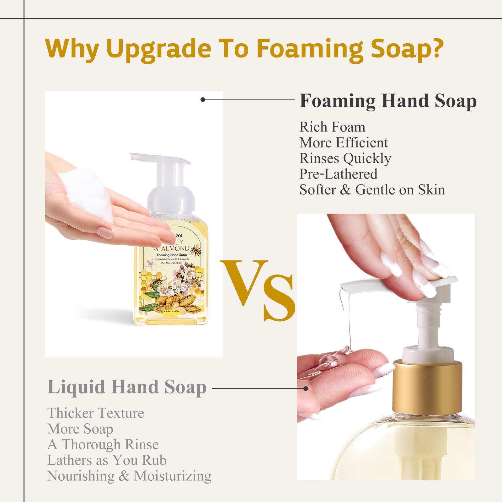 Natural Honey & Almond Scented Foaming Hand Soap Refill Gift Set - 3 Pack with Dispenser, Non-Toxic and Biodegradable Formula, Moisturizing Essential Oils for Sensitive Skin (33.8 Fl Oz x 3) - Image 3