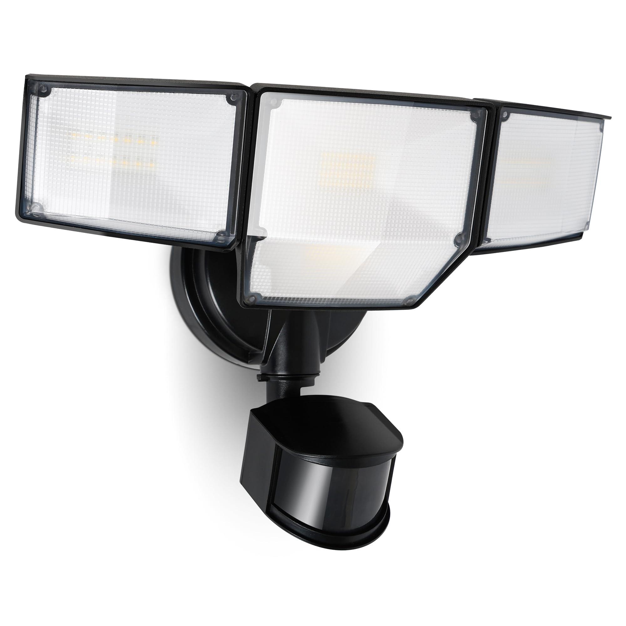 LUTEC 80W 9000LM LED Security Light Motion Sensor Outdoor Lights, 4 Head LED Flood Lights Outdoor 5000K Daylight, IP65 Waterproof, Motion Detected Lights for Outside, House, Garage, Yard (Black)