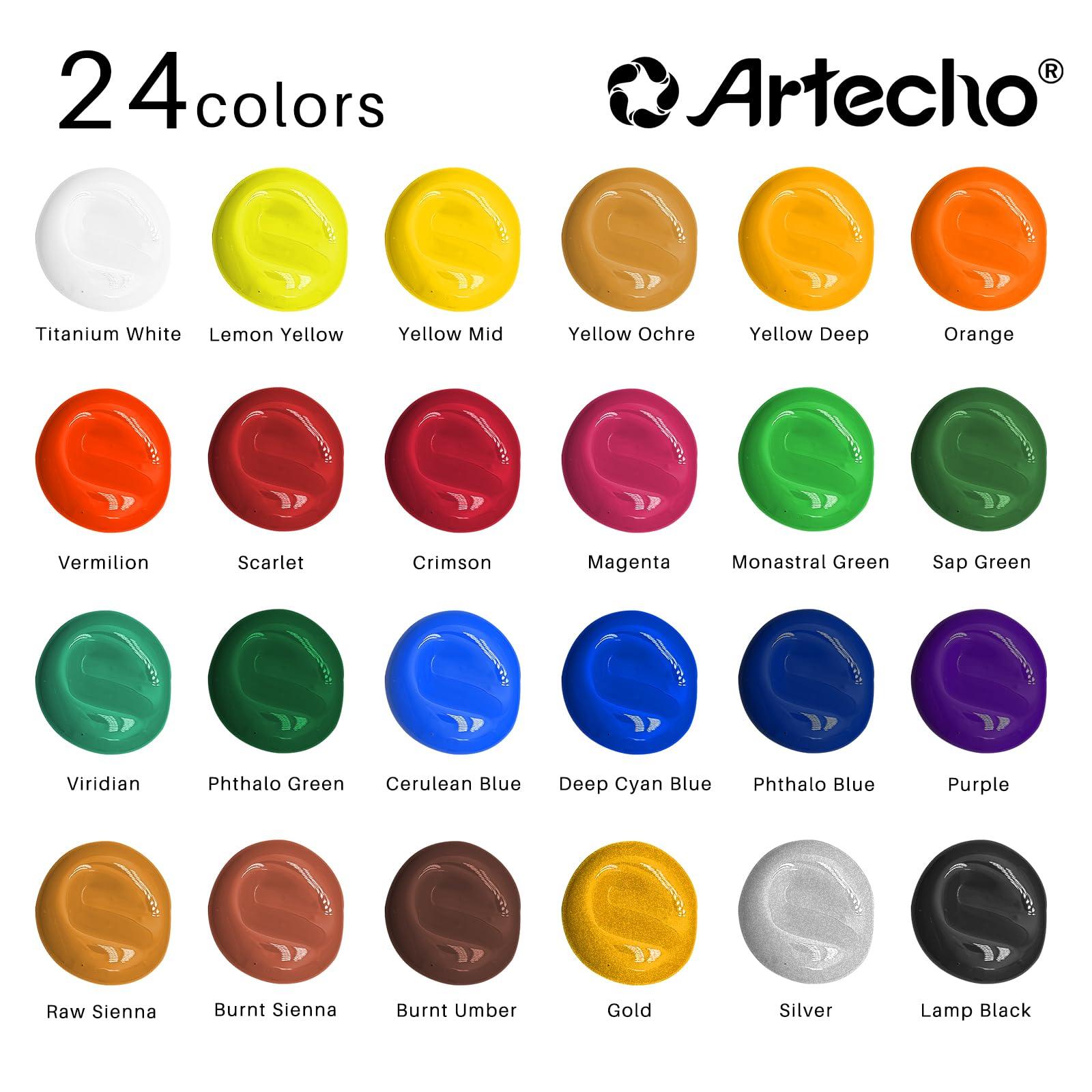 Artecho Acrylic Paint Set 24 Colors 2oz/59ml with 12 Brushes, Art Craft Paints Kit, Paint for Canvas, Rocks, Wood, Fabric, Ceramic and Art Supplies, Non Toxic Paint for Artists and Beginners - Image 3