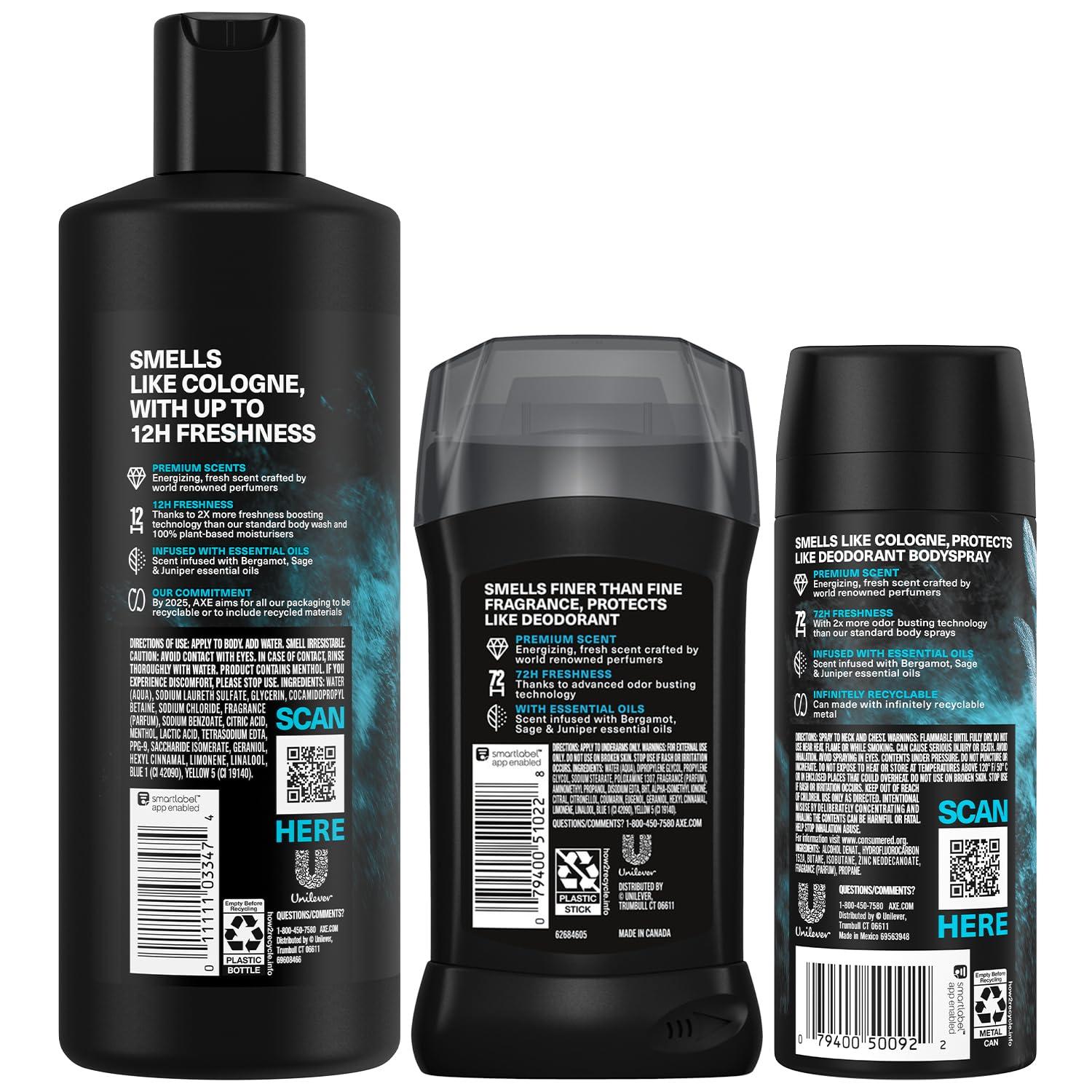 AXE Aqua Bergamot Gift Set for Men – Men’s Body Wash, Body Spray & Deodorant, Fine Fragrances Collection, Sage & Juniper (3 Piece Set) - Image 3