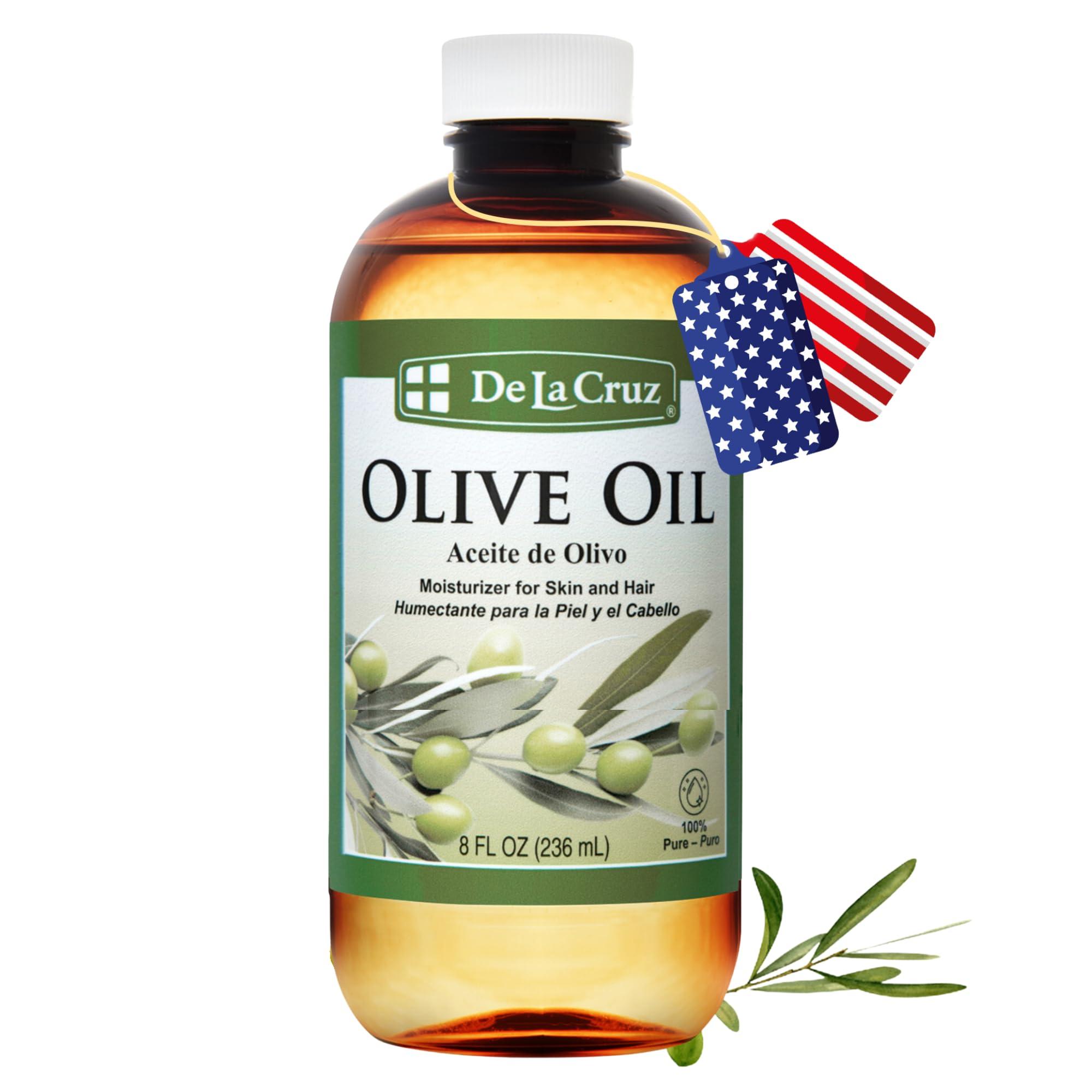 De La Cruz Pure Olive Oil - Natural Expeller Pressed Olive Oil for Hair and Skin - Lightweight Body Oil for Dry Skin 8 Fl Oz