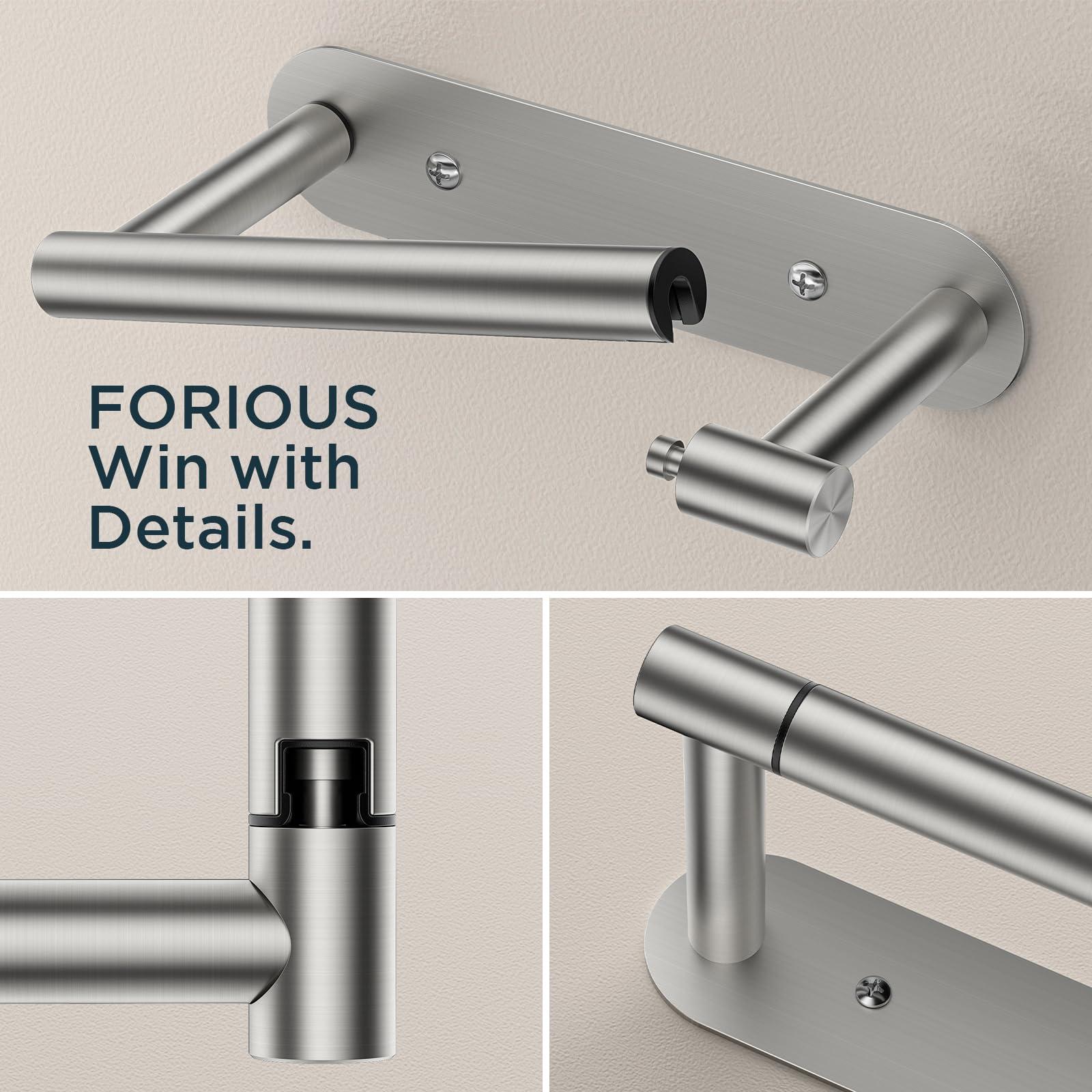 FORIOUS Toilet Paper Holder, Adhesive or Screw Wall Mount Pivoting Tissue Roll Holder for Bathroom, Stainless Steel Rustproof Self Adhesive Toilet Paper Roll Holder no Drilling, Brushed Nickel - Image 5