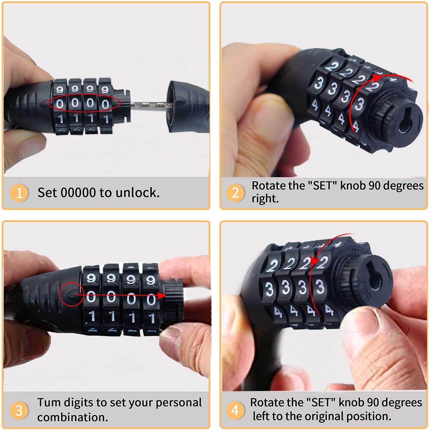 Combination Bike Cable Lock - 4 Digit, 32 inch Long Coiled Security Resettable Cable Lock, Anti-Theft Accessories for Mountain Bike, Road Bike, Electric Bicycle, Scooter - Image 4