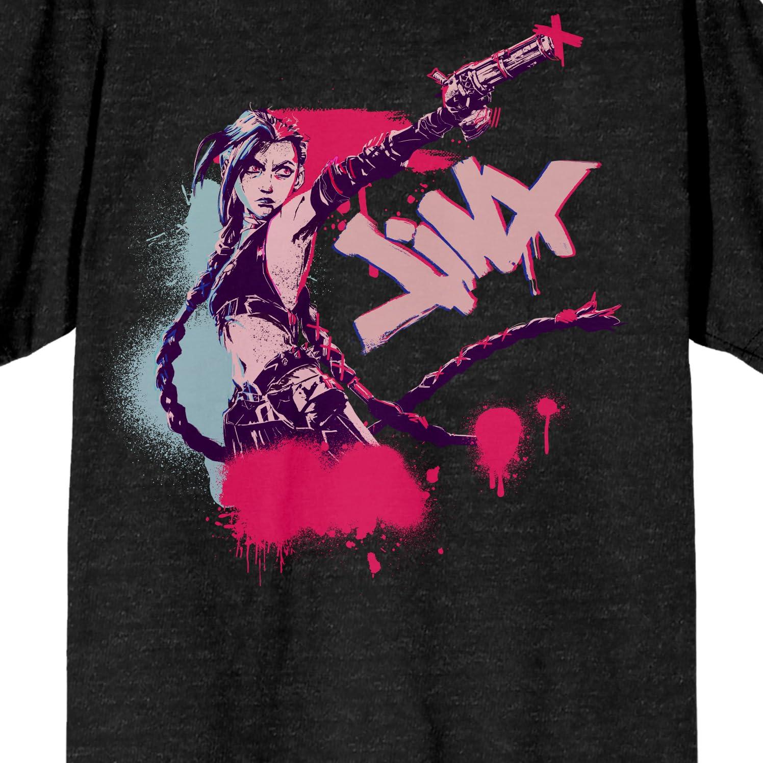 Arcane Jinx Adult Black Heather Crew Neck Short Sleeve T-Shirt - Image 2