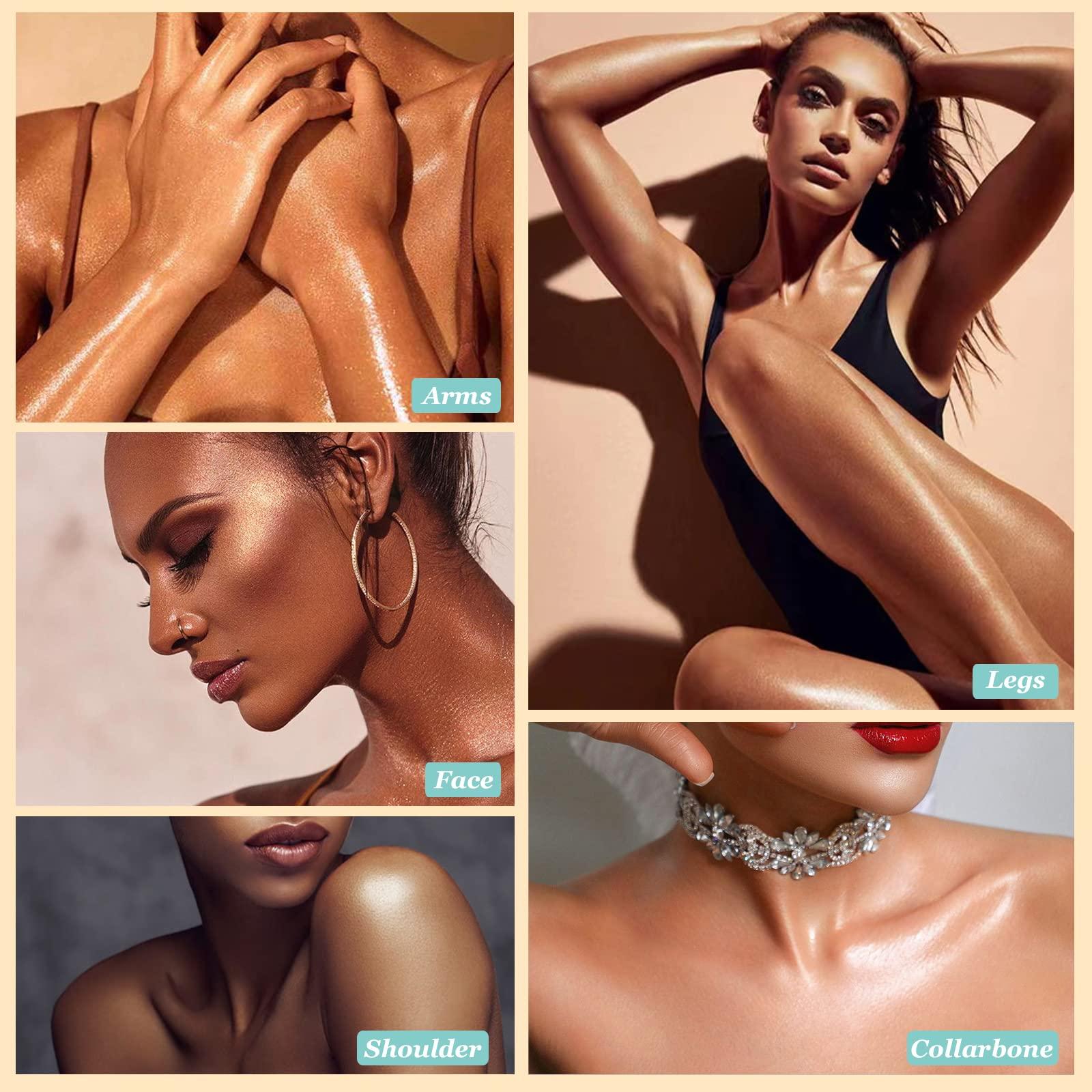 Body Shimmer Oil, Waterproof Long Lasting Moisturizing Body Luminizer Glow For Face , Liquid Illuminator Highlighter 1oz/Jars, Makeup Brush Include (Glistening Bronze #03) - Image 6