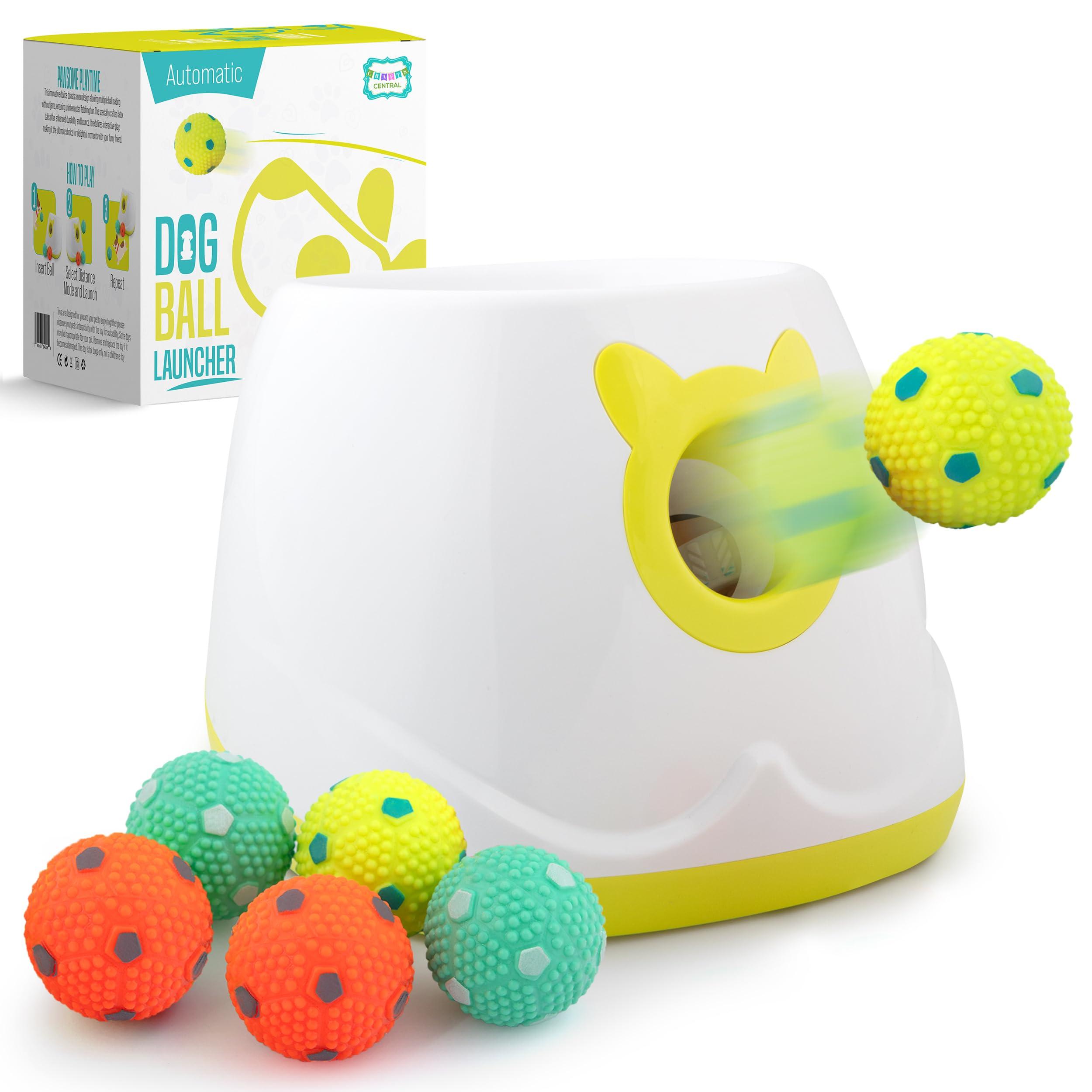 Automatic Dog Ball Launcher - Dog Ball Fetch Machine, Ball Thrower for Dogs, for Small to Medium Sized Dogs, Interactive Dog Toy with 6 Latex Balls, Plug-in & Battery Options - 4 Launch Distances - Image 1
