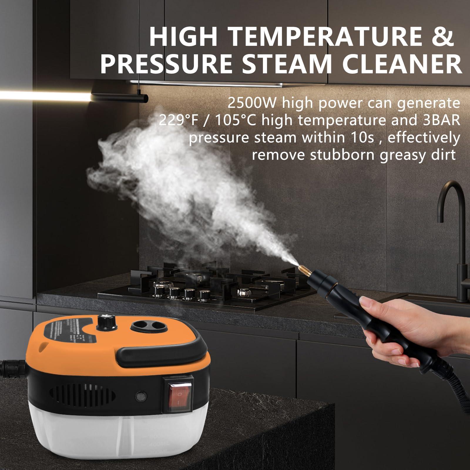 Handheld Steam Cleaner, 2500W Pressurized Steam Cleaner with 3 Brush Heads, Portable Steam Cleaner for Home, Car, Furniture, Kitchen, Bathroom and Wall, Orange - Image 5