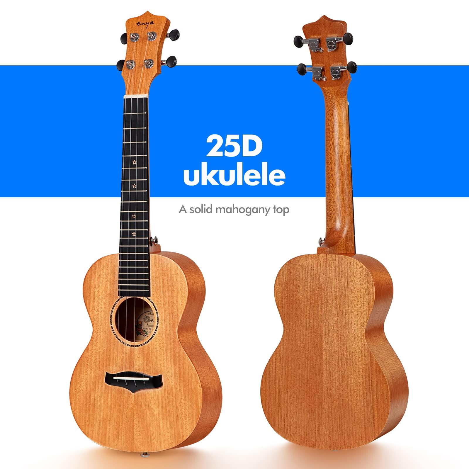 Enya Concert Ukulele 23 Inch Solid Mahogany Top Ukelele for Beginner with Gig bag, Capo, Strap, Strings, Pick (EUC-25D Nature) - Image 2