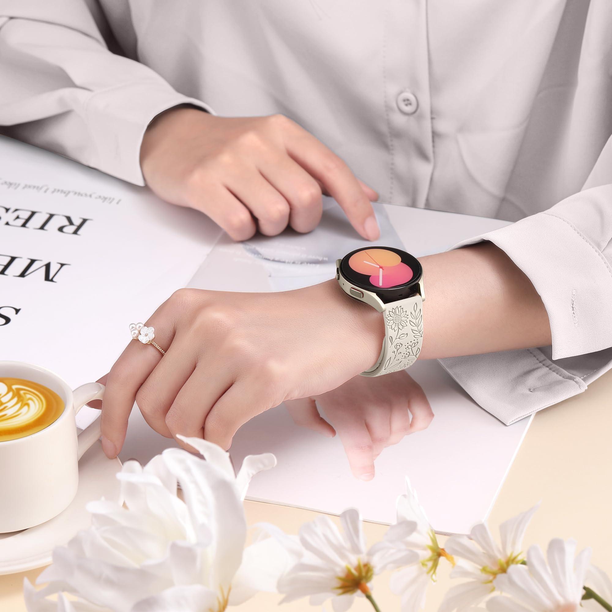 SNBLK 6 Pack Floral Engraved Bands Compatible with Samsung Galaxy Watch 7 Band 6 5 4 Active 2 FE 40mm 44mm/Watch 6/4 Classic/5 Pro/3, 20mm Cute Flower Silicone Sport Strap for Samsung Watch Bands Women - Image 6