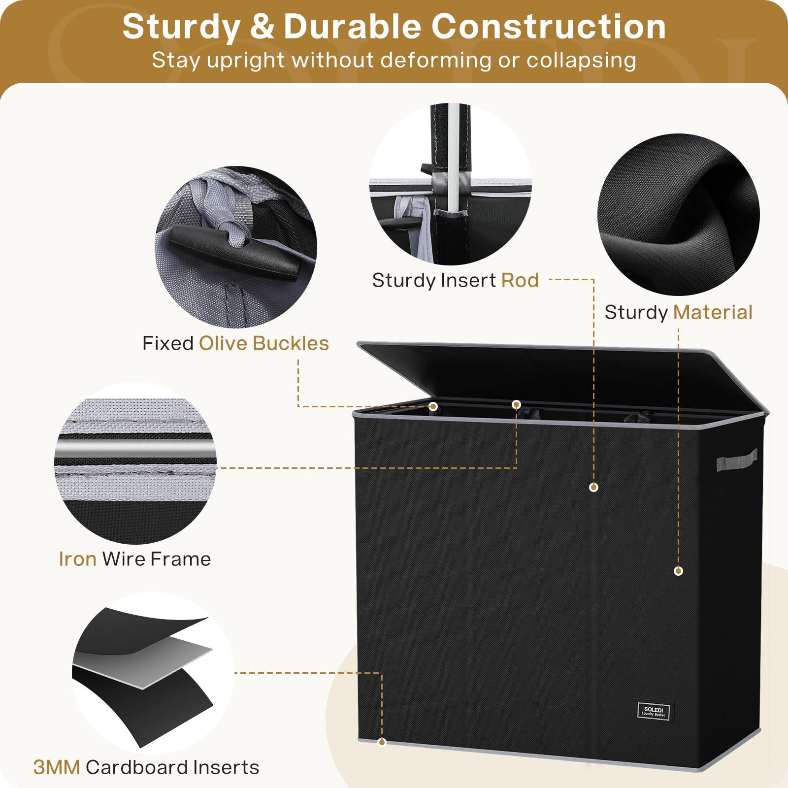 SOLEDI 180L Laundry Hamper 3 Section, Extra Large Laundry Hamper with Lid, Dirty Clothes Hamper with Sturdy Handle, Large Laundry Basket Organizer for Laundry Room, Bedroom, Hampers for Laundry - Image 10