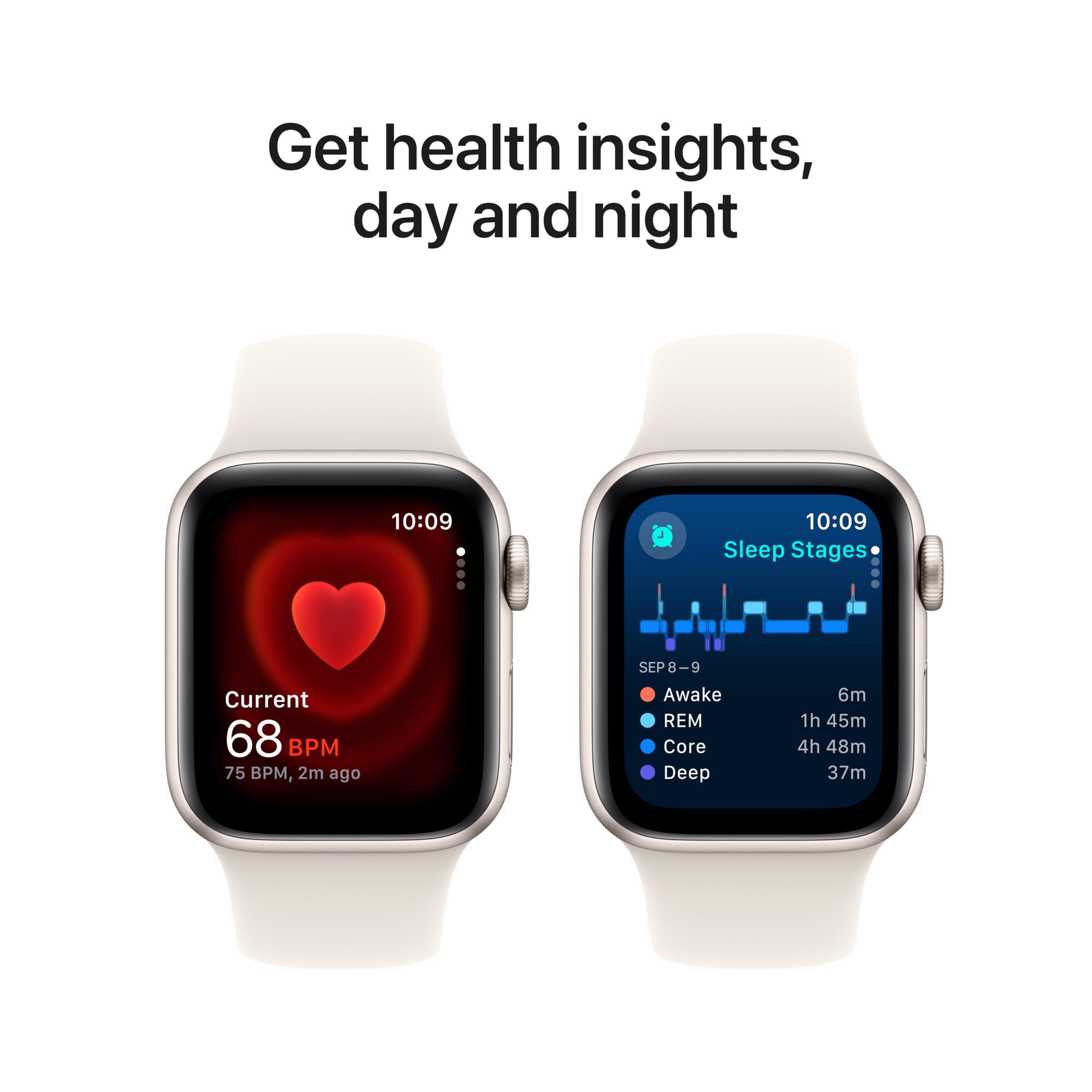 Apple Watch SE (2nd Gen) [GPS 40mm] Smartwatch with Starlight Aluminum Case with Starlight Sport Band S/M. Fitness & Sleep Tracker, Crash Detection, Heart Rate Monitor - Image 4