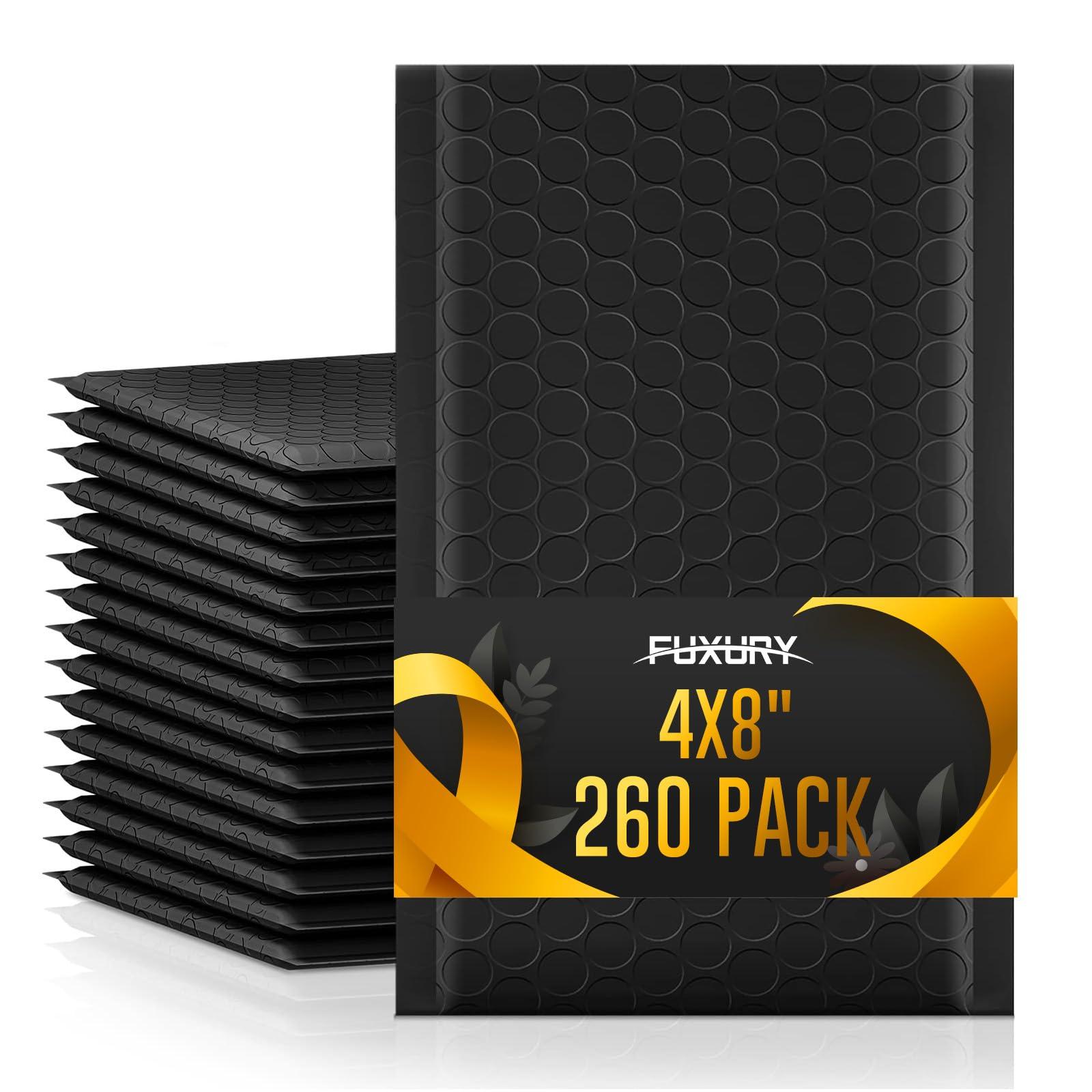 Fuxury 4x8 Bubble Mailer 260 Pack Black Padded Envelopes for Mailing, Small Bubble Mailers Usable Size 4x7" Padded Envelopes Self-SealPadded Mailers for Small Business Shipping Bulk#000
