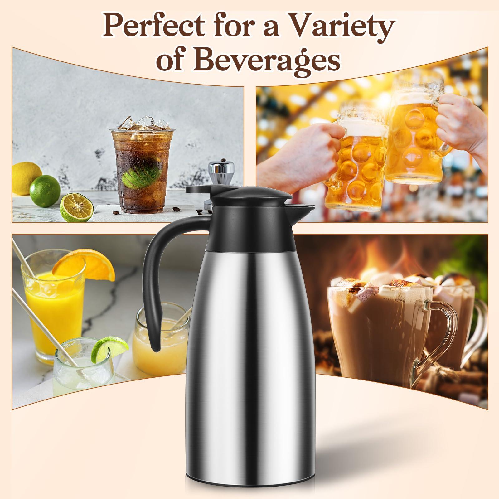 68 OZ Thermal Carafe, Insulated Stainless Steel Carafe Double Walled Vacuum Thermal Pot Flask with Brushes for Keeping Hot Coffee Tea Home and Office (2 PCS, Silver) - Image 6