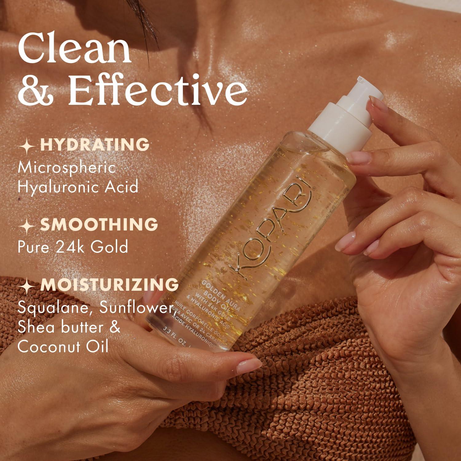Kopari Golden Aura Body Oil with 24k Gold & Hyaluronic Acid - Hydrating Formula for Glowing Skin 3.3 oz - Image 4
