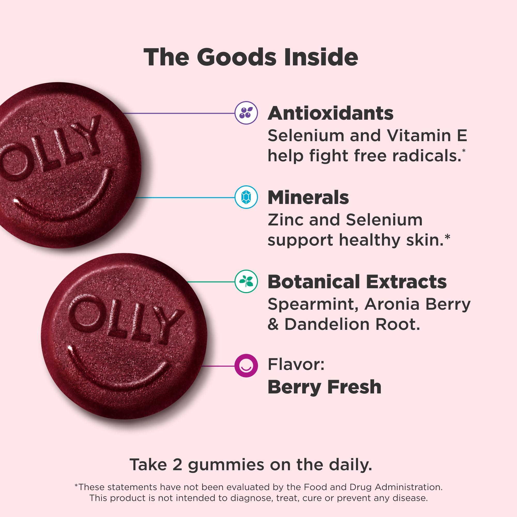 OLLY Flawless Complexion Gummy, Clear and Healthy Skin Support, Vitamins E, A, Zinc, Chewable Supplement, Berry - 50 Count (Pack of 1) - Image 2