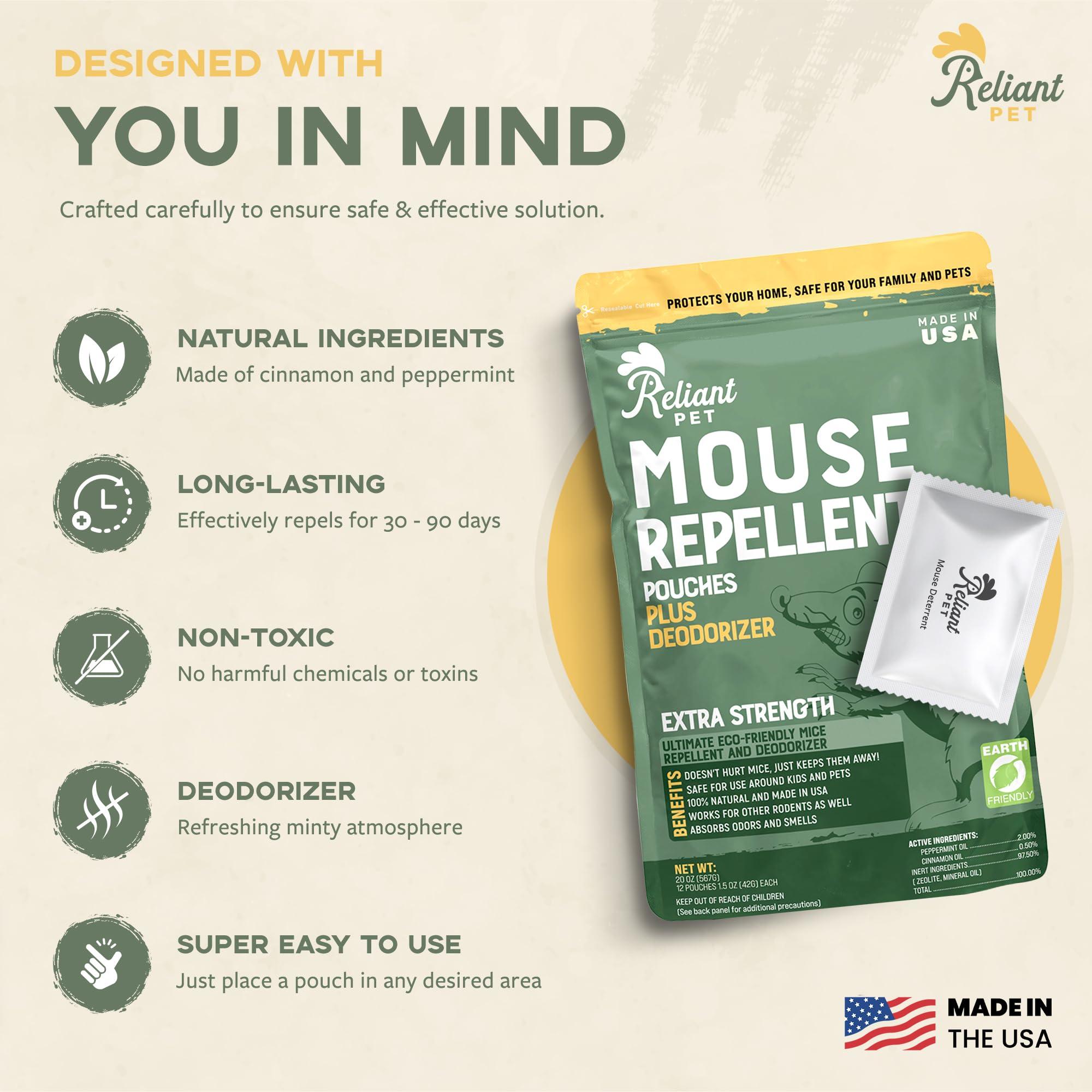 Reliant Pet Mouse Repellent Pouches - Rodent Repellent Made in USA (12 Pouches) - Keep Rodents Out of Cars Engines - Mice Repellent Indoor and Outdoor - Mouse Deterrents That Work with Peppermint Oil - Image 4