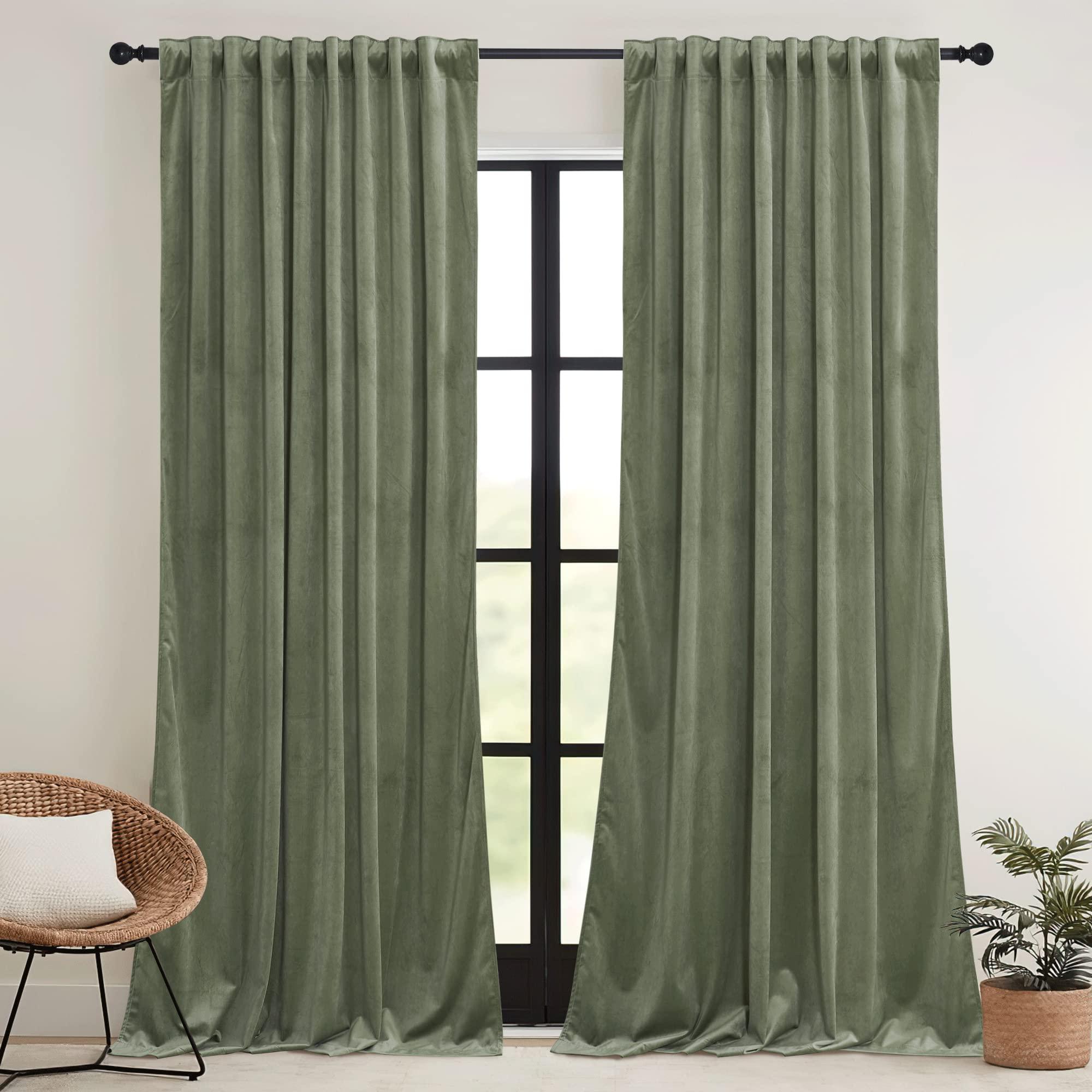 RYB HOME Sage Green Velvet Curtains 84 inches, Room Darkening Super Soft Velvet Drapes with Pleat Tape for Living Room, Thermal Insulated Window Treatment for Bedroom, W52 x L84 inch, 2 Panels - Image 2