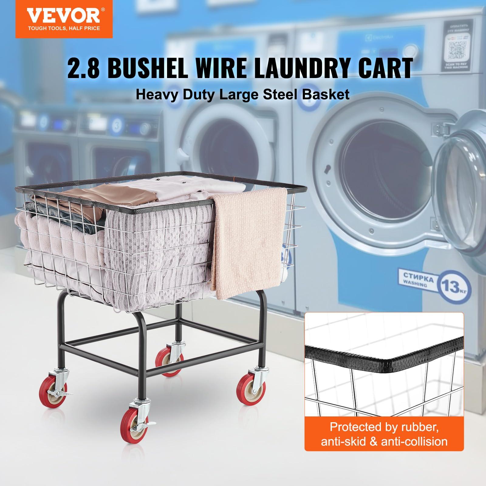 VEVOR Wire Laundry Cart, 2.8Bushel Wire Laundry Basket with Wheels, 26.7''x21.7''x26.4'' Commercial Wire Laundry Basket Cart, Steel Frame with Chrome Finish, 4" Casters - Image 3