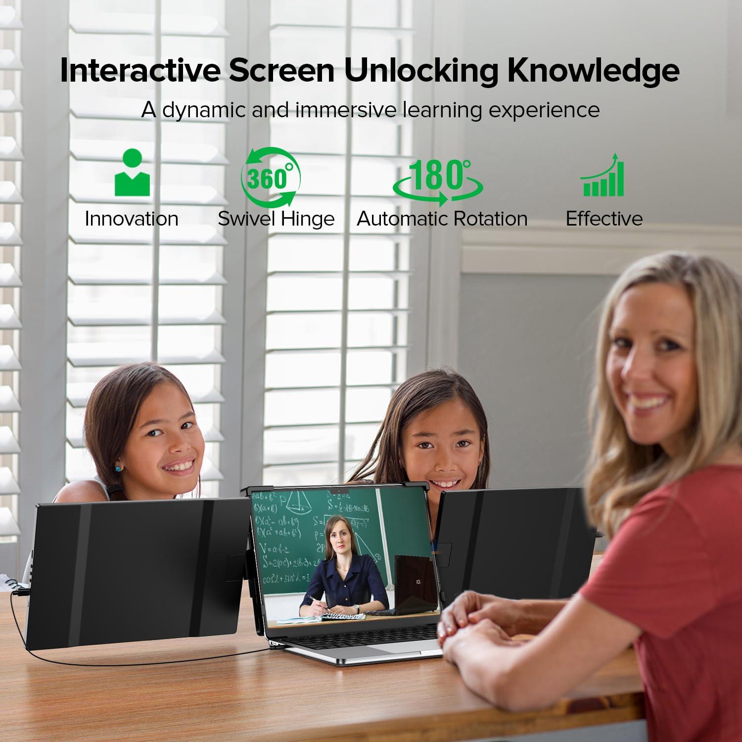 UPERFECT Laptop Screen Extender, 2K 14" 360° Patented Unique Swivel Hinge Triple Monitor, 2240x1400 QHD IPS Portable Dual Monitor for 13.3"-17.3'' Laptops, Plug & Play with Mac, Wins, Android - Image 5