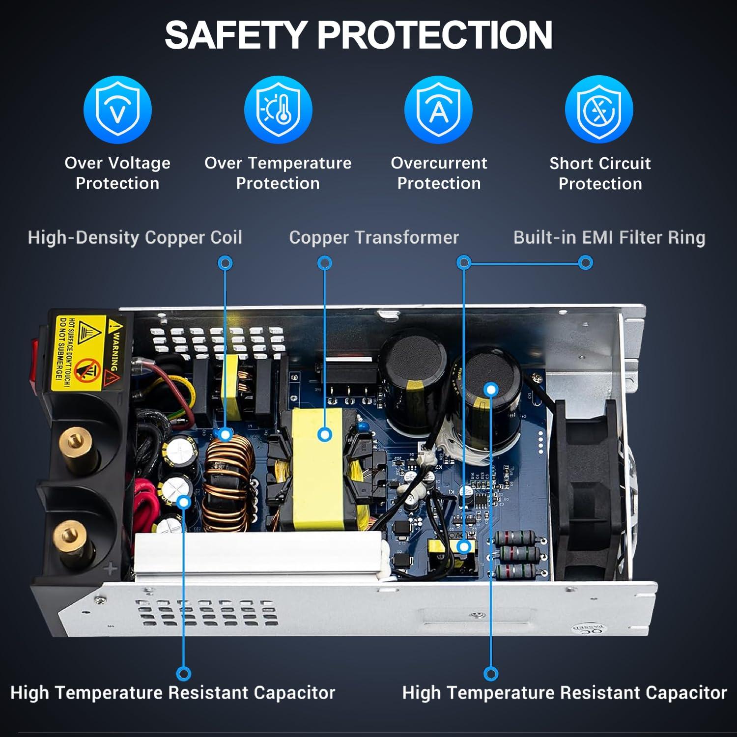 New Version 12V 1000W AC to DC Converter, DC Power Supply Switch Adjustable Switch Transformer for LED Strip, LCD Monitor, CCTV, 3D Printer, Computer Project, Radio and Car Stereo Max Current 83.4A - Image 6