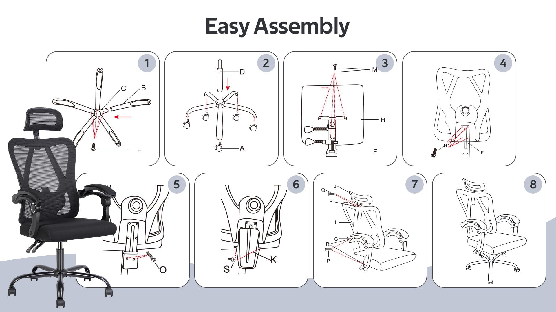 Ergonomic Office Chair - High-Back Home Office Chair with Headrest, Adjustable Arms, 90-135° Tilt Mechanism, Wide Seat Cushion, Large Size Mesh Chairs for Men and Women, Black Task Chair - Image 7