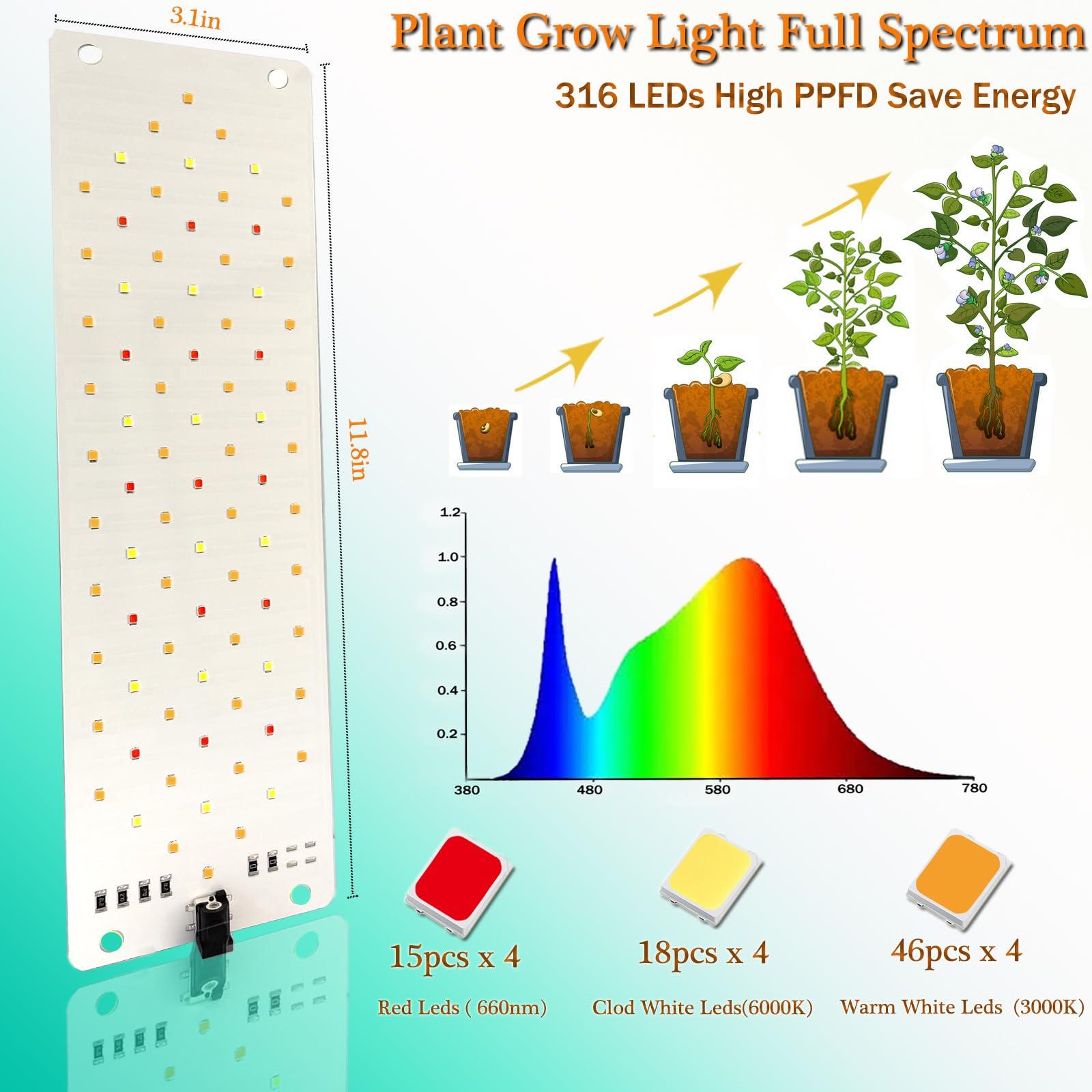 Grow Light,40W Ultra-Thin Panel Grow Lights for Indoor Plants ,316LEDs Full Spectrum Grow Lights for Under Cabinet Plant, Grow Lamp With 3/9/12H Timer ,10 Dimmable Levels for Plants Growing (4pcs) - Image 3