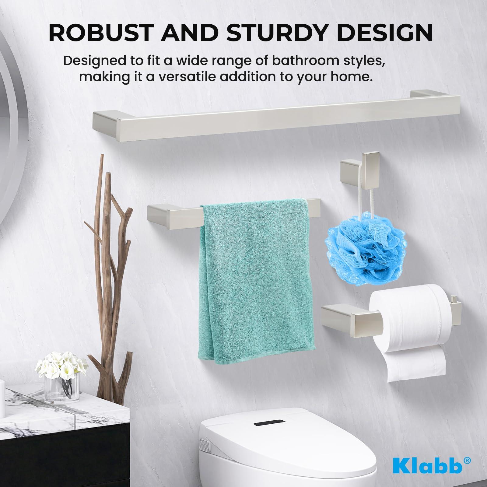 Klabb 4 Piece Metallic Silver Bathroom Hardware Set, 24 Inch Towel Bar, SUS304 Stainless Steel Bath Towel Bar Set, Bathroom Wall Mounted Towel Rack. - Image 7