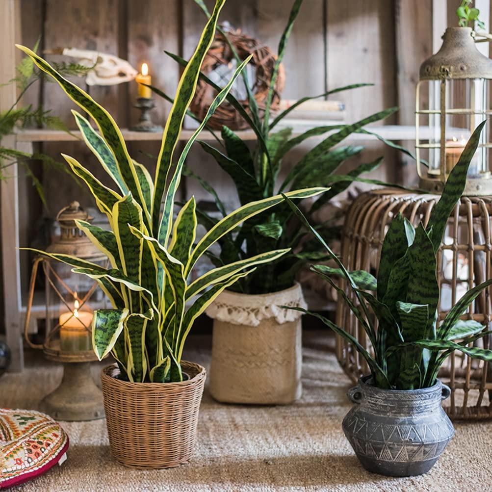 Beebel Artificial Snake Plant 22 Inch Fake Sansevieria Fake Agave Potted Plants Plastic Greenery for Home Garden Office Store Decoration 12 Leaves (Green) - Image 5
