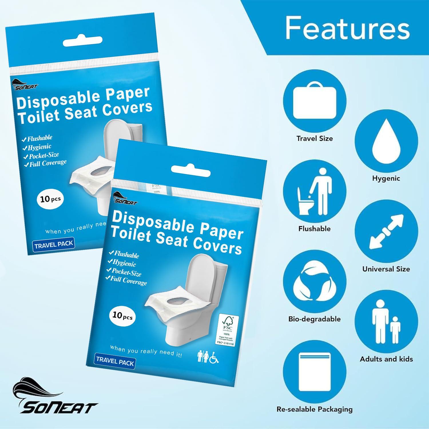 Disposable Toilet Seat Cover - 100 Count Large Flushable Toilet Seat Covers for Travel, Disposable Toilet Seat Cover for Kids, Potty Training & Public Restrooms, Travel Size Paper Seat Covers - Image 6