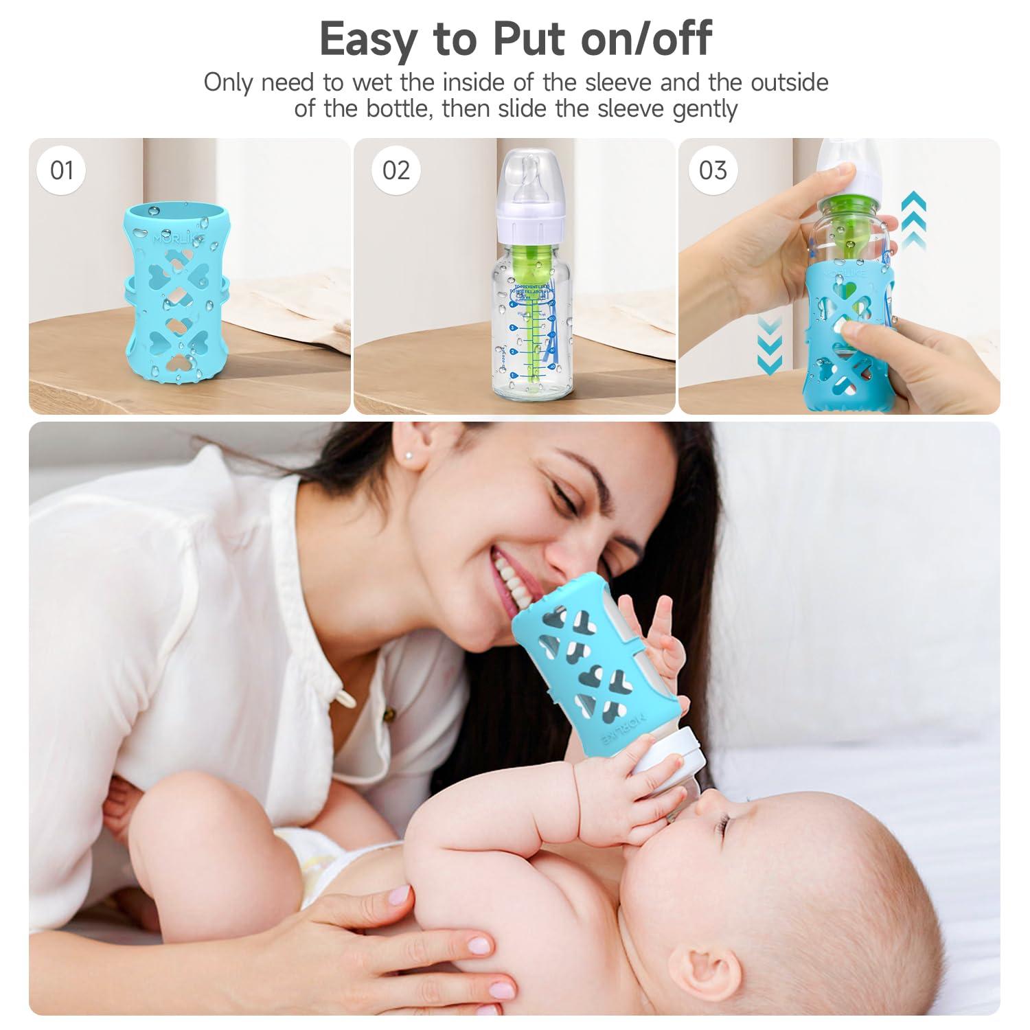MORLIKE 4 Pack Silicone Sleeves Fit for 4 oz/120 mL Dr. Brown's Natural Narrow Glass Baby Bottle, 100% Silicone Covers Protect Glass Bottle, Easy to Grip Baby Bottle Holders for SB41001-P4, SB42003-P2 - Image 7