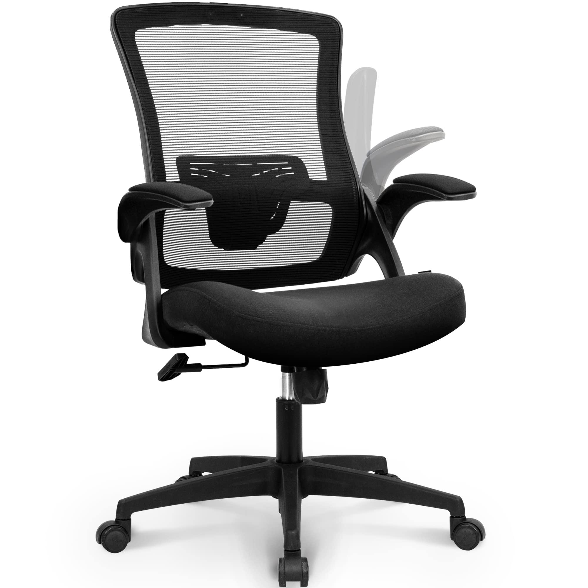 NEO CHAIR Office Desk Chair Computer High Back Mesh Gaming Seat with Ergonomic Adjustable Comfy Flip-up Armrests Lumbar Support Height for Home (Black) - Image 7