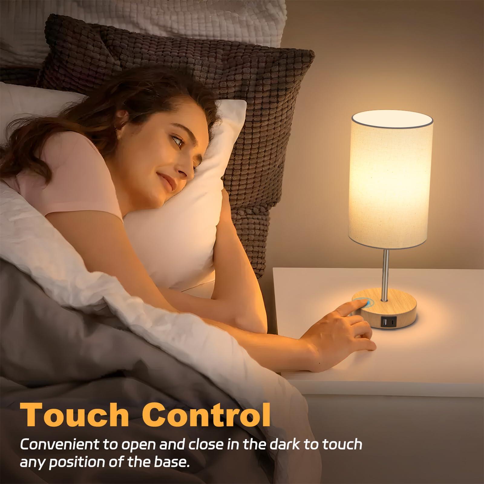 AKASUKI Table Lamp for Bedroom, 3 Way Dimmable Touch Lamp with Dual Charging Station, Small Bedside Lamps for Night Stands, Living Room, Office(LED Bulb Included) - Image 3
