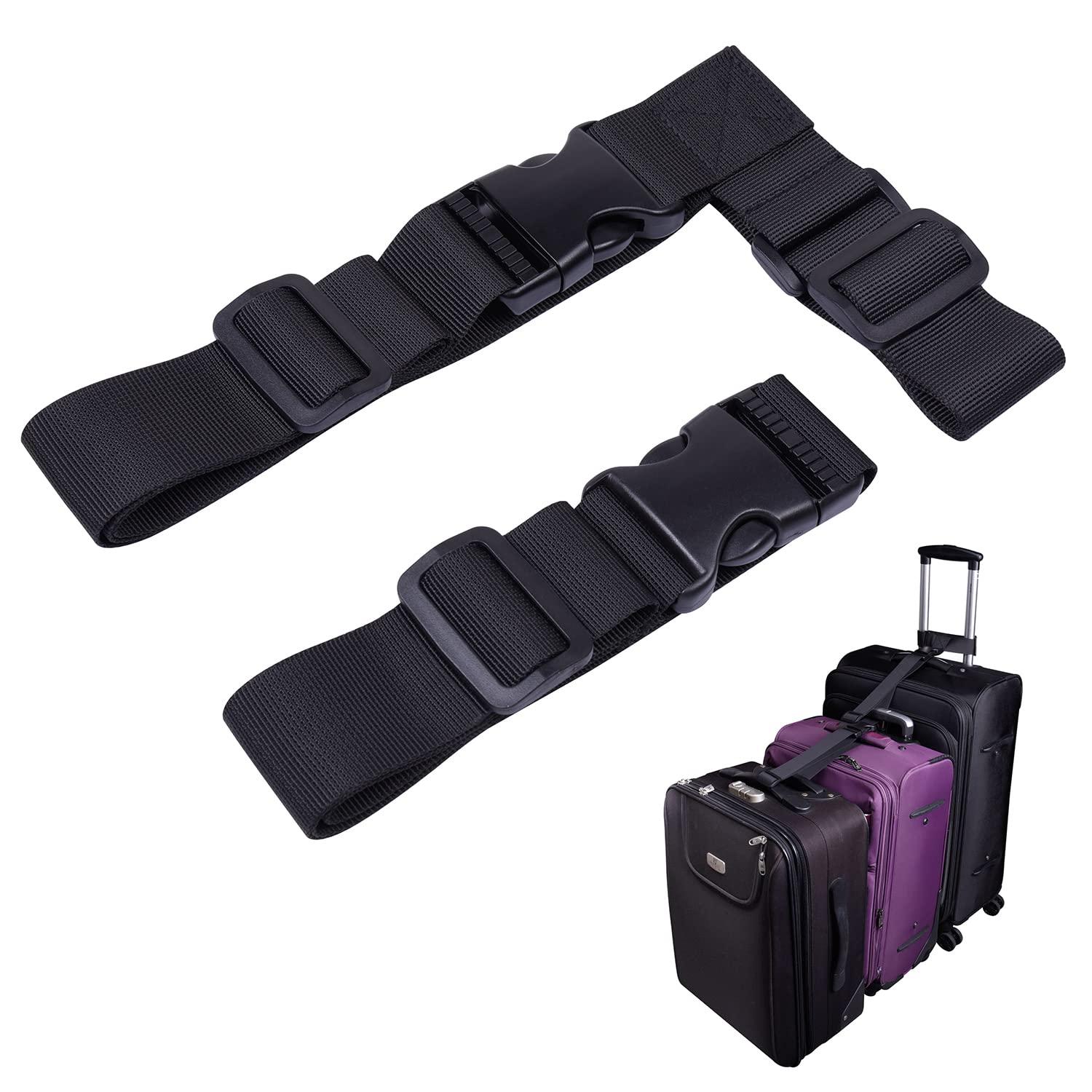 Wisdompro 2 Pcs Add a Bag Luggage Strap, Heavy Duty Adjustable Suitcase Belt Travel Attachment Travel Accessories for Connecting Your Luggage Together - Black (T-Type and Normal)