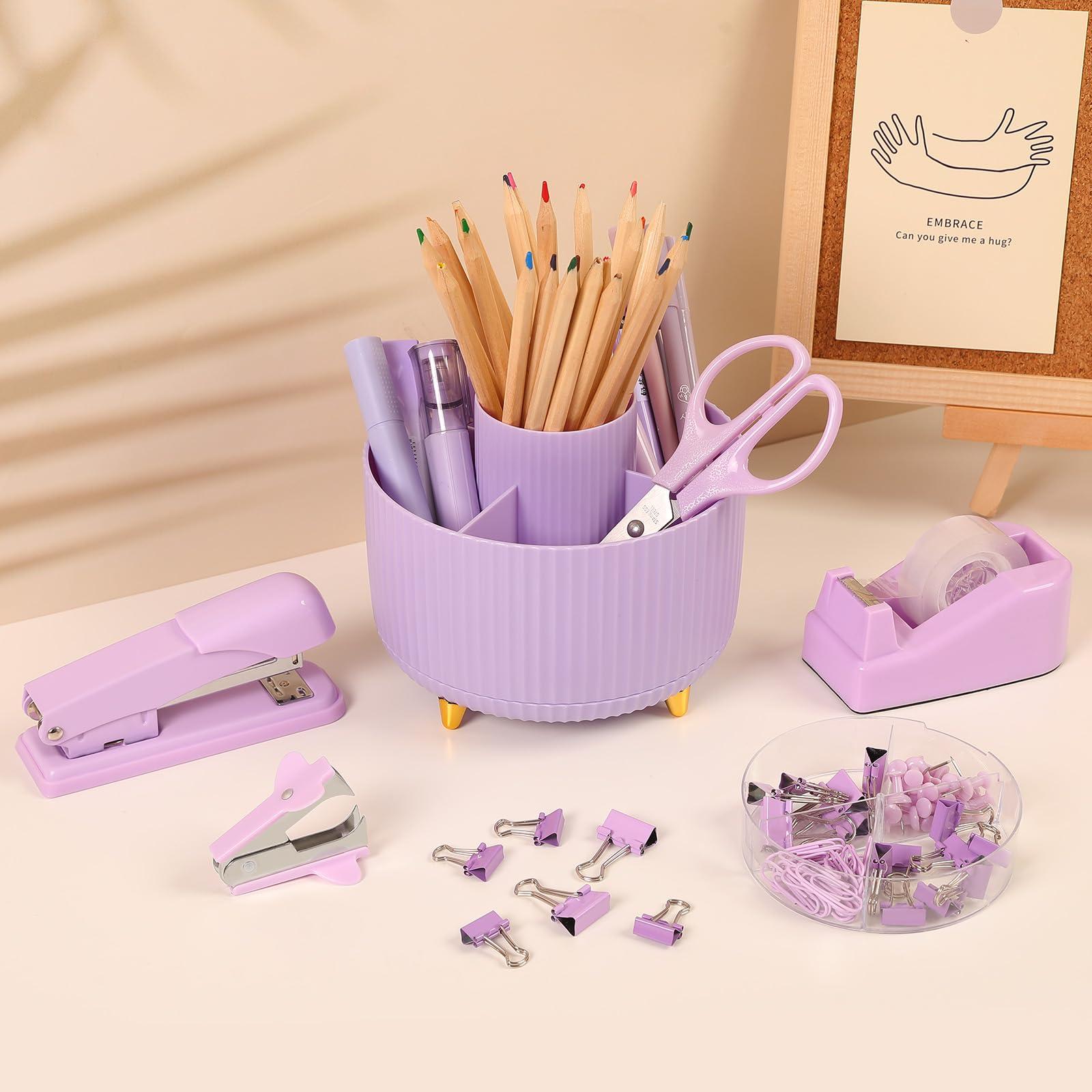 SKYDUE Purple Office Supplies Set, Purple Office Desk Accessories 10PCS, Pencil Holder for Desk, Stapler, Tape Dispenser, Scissors, Ruler, Binder/Paper Clips and 1000pcs Staples,Desk Supplies Set - Image 7