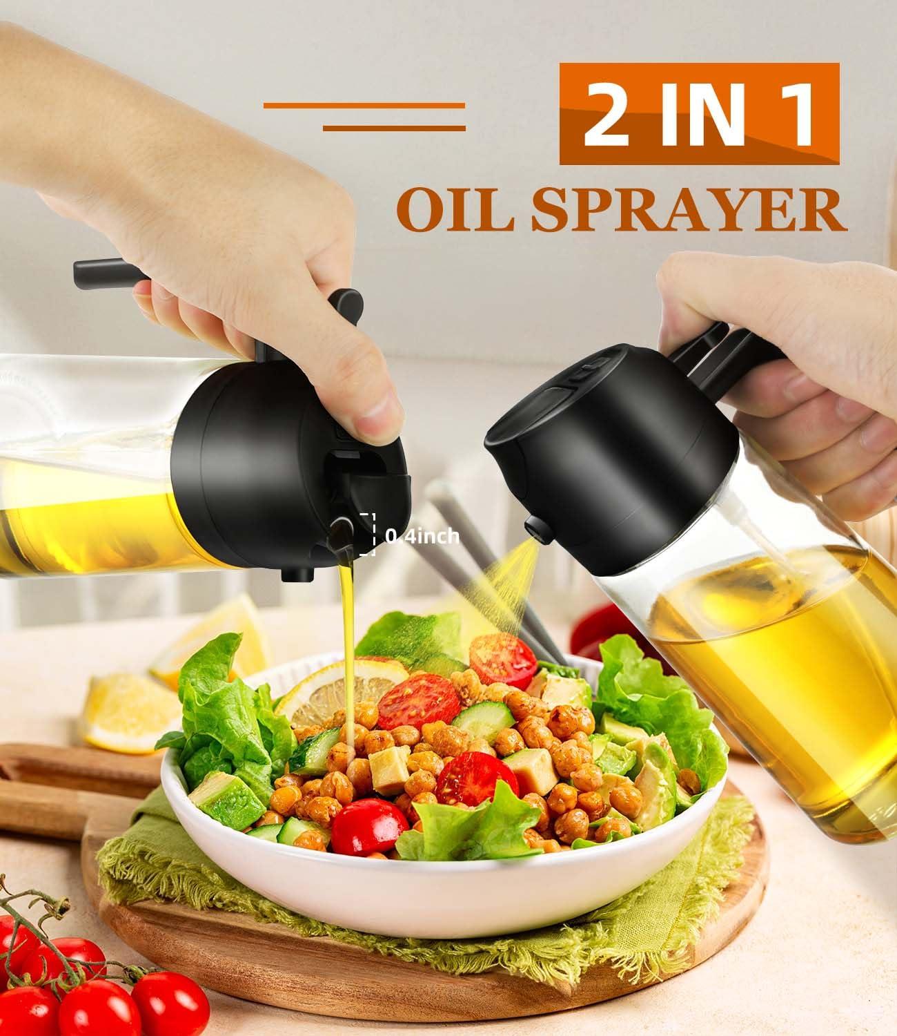Arsatbs Oil Sprayer for Cooking 2 in 1 Olive Dispenser Bottle 16oz/470ml Kitchen Gadgets for Air Fryer, Salad, BBQ - Glass Mister Spray -Transparent Black - Image 3