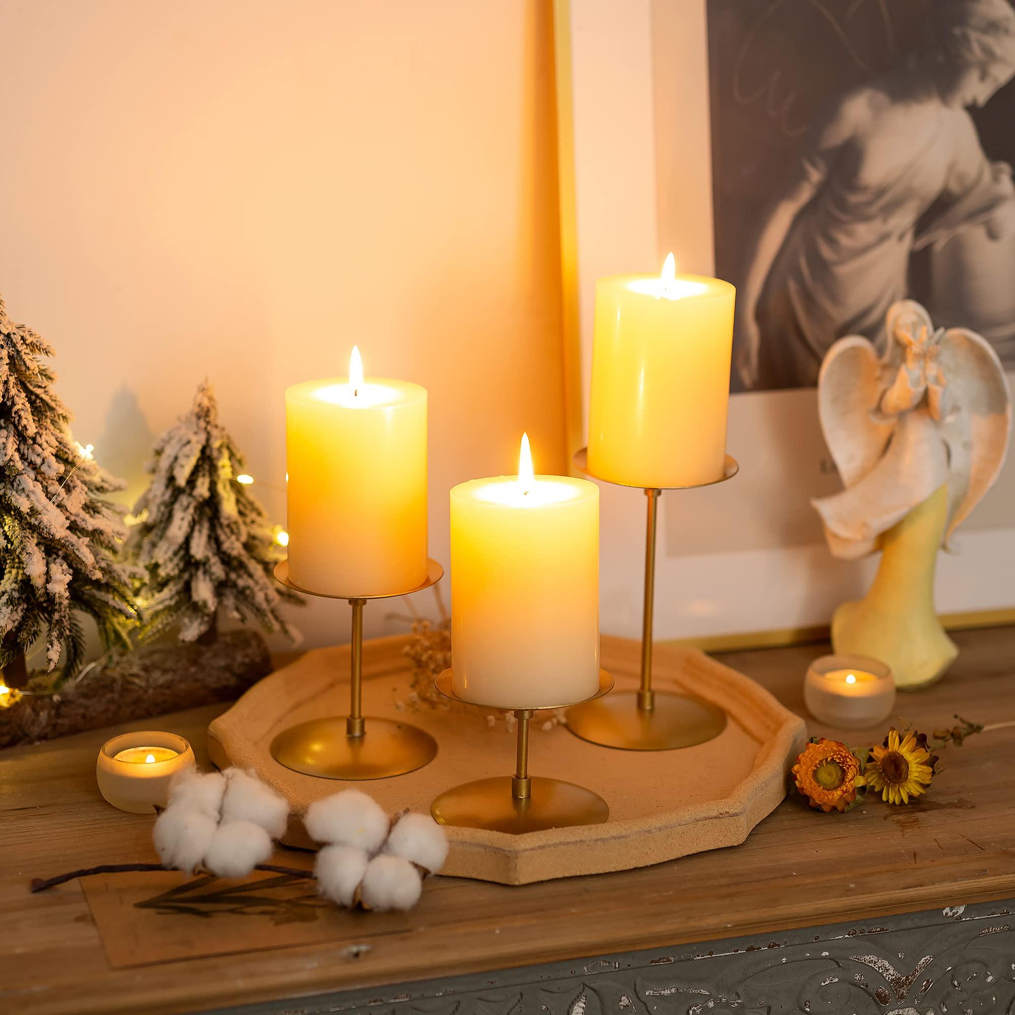 Pillar Candle Holders Candle Plates - Set of 6 Candelabra Candle Stand Iron Plate Minimalism Modern Home Mantel Dinning Table Christmas Decorations Centerpiece for Wedding, Party, Events, Gold - Image 7