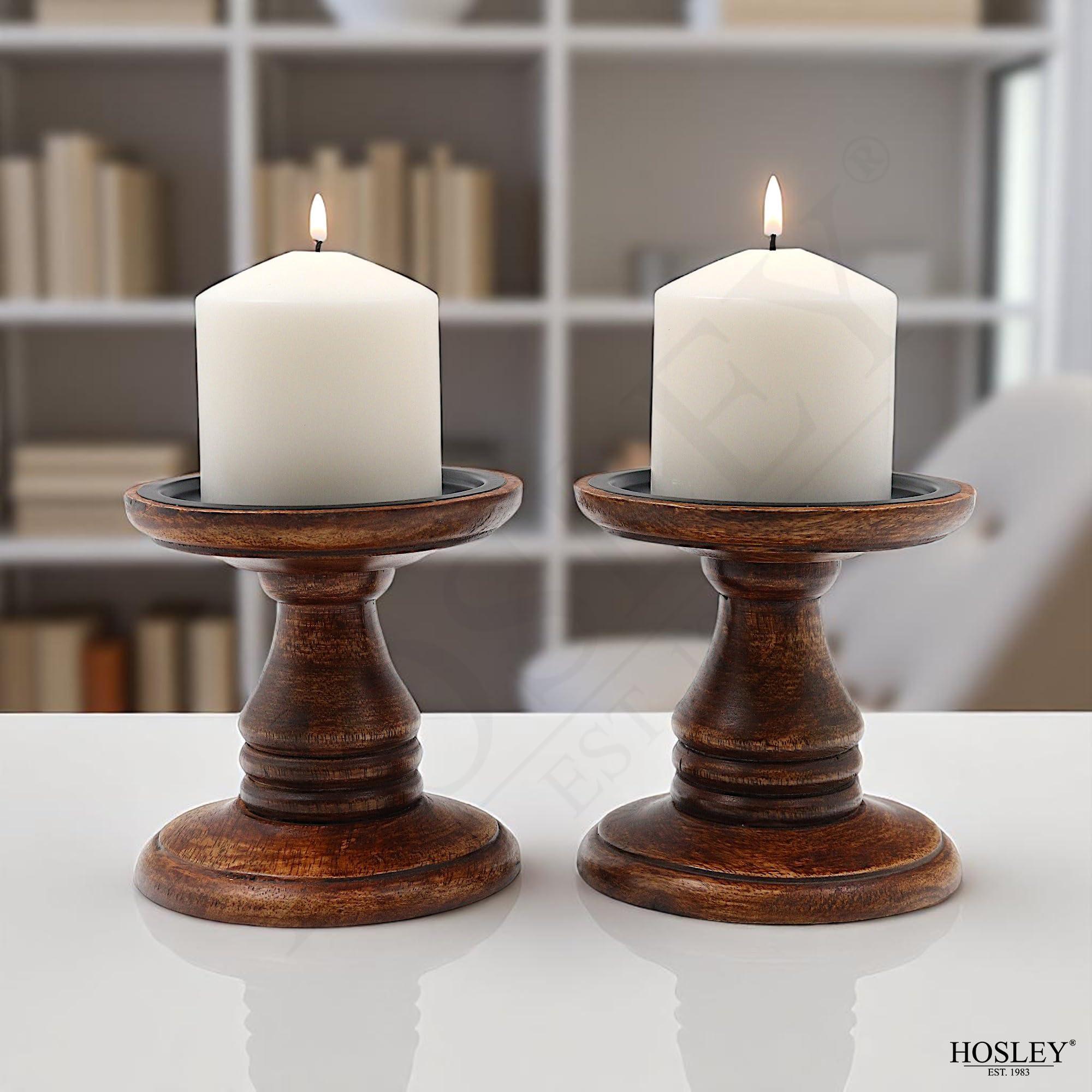 Hosley Set of 2 Brown Wood Pillar Candle Holders 5 Inch High Ideal Gift for Weddings Bridal Party Spa Reiki Meditation Votive LED Pillar Candle Gardens - Image 7