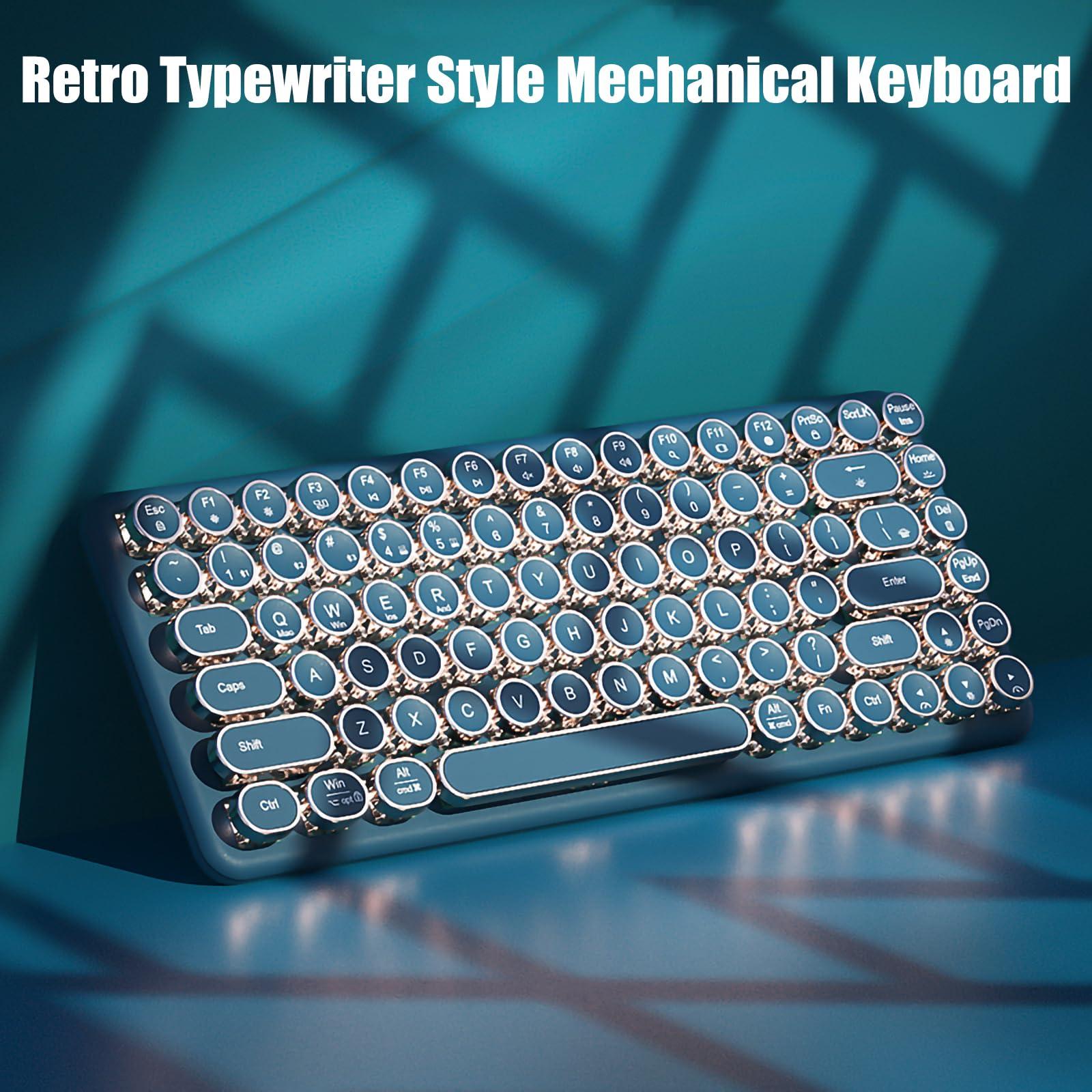 TISHLED Typewriter Keyboard Wireless 2.4GHz/Bluetooth/USB-C Wired Mechanical Gaming Keyboard Warm White LED Backlit 84-Key NKRO Hot Swappable Green Switches Retro Round Keycaps for Multi-Device - Image 3