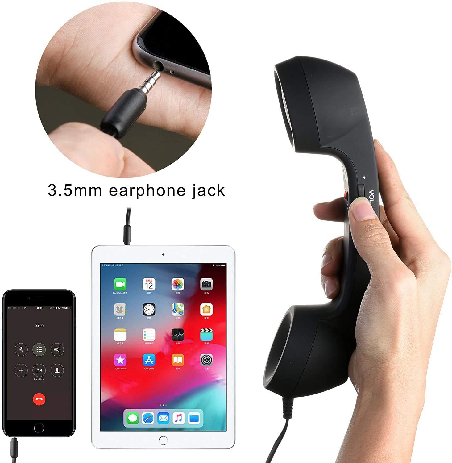 YTYKINOY Retro 3.5mm Telephone Handset Cell Phone Receiver Mic Microphone Speaker for iPhone iPad Mobile Phones Cellphone Smartphone (Black) - Image 4
