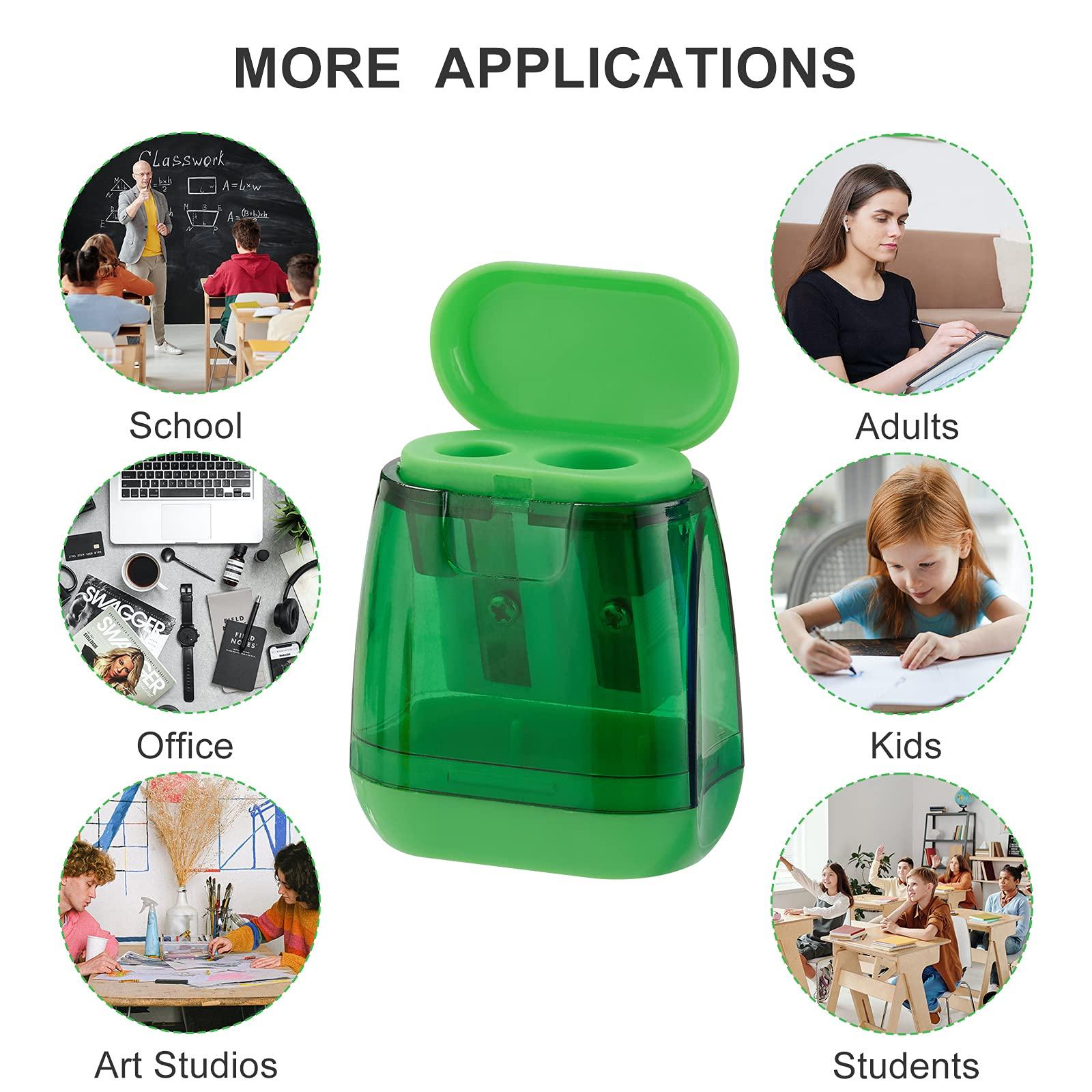 Sonuimy Pencil Sharpeners, 4 Pcs Pencil Sharpeners Manual,Dual Holes Compact Colored Handheld Pencil Sharpener for Kids with Lid Adults Students School Class Home Office (Covered) - Image 7
