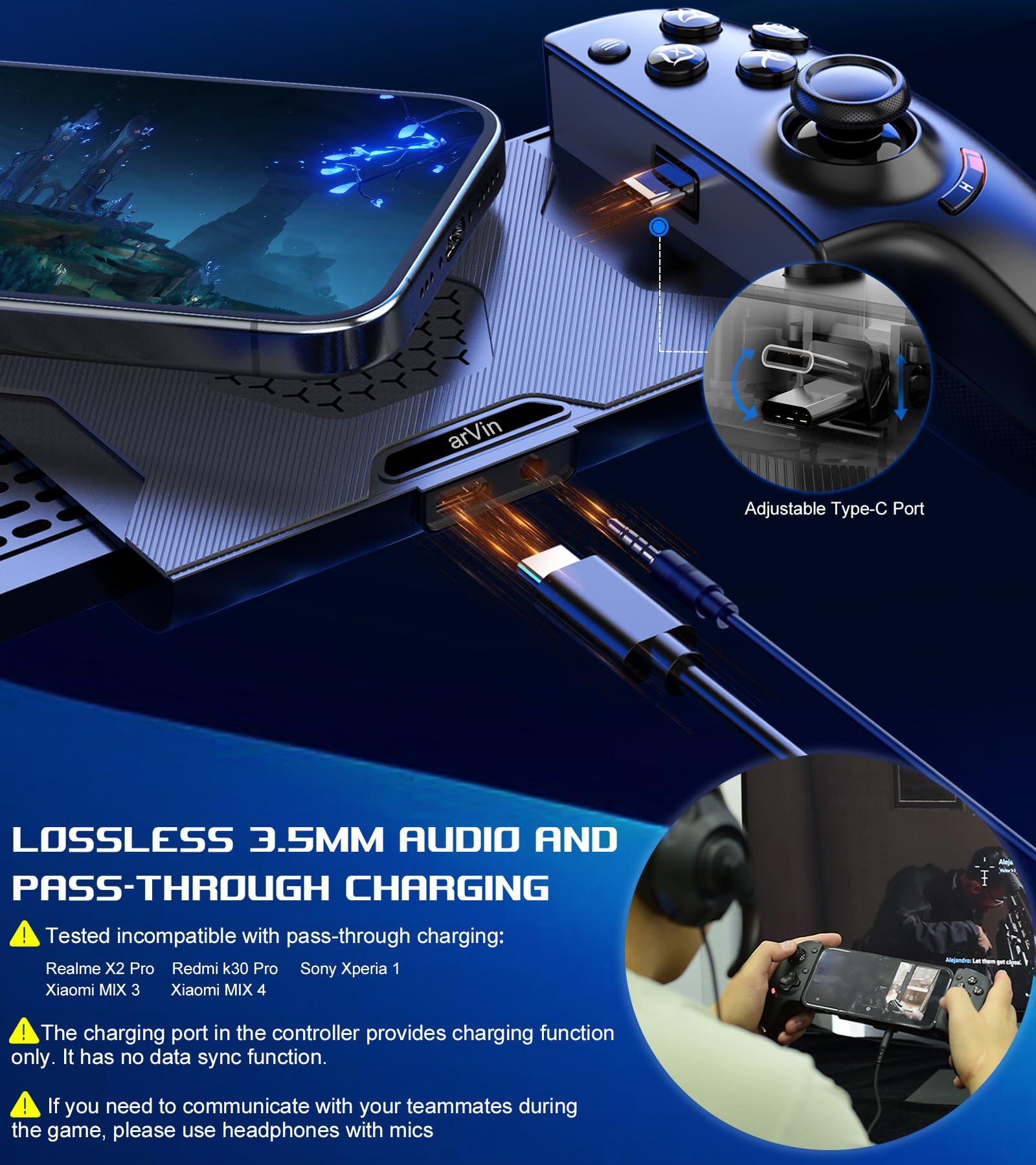 arVin USB C Mobile Gaming Controller for iPhone 16/15 Series & Android (Typc-C) Remote Player Gamepad with Hall Joysticks/Hall Trigger/3.5mm Audio Jack/APP Customized Keys/Cloud Gaming/Remote Play - Image 3