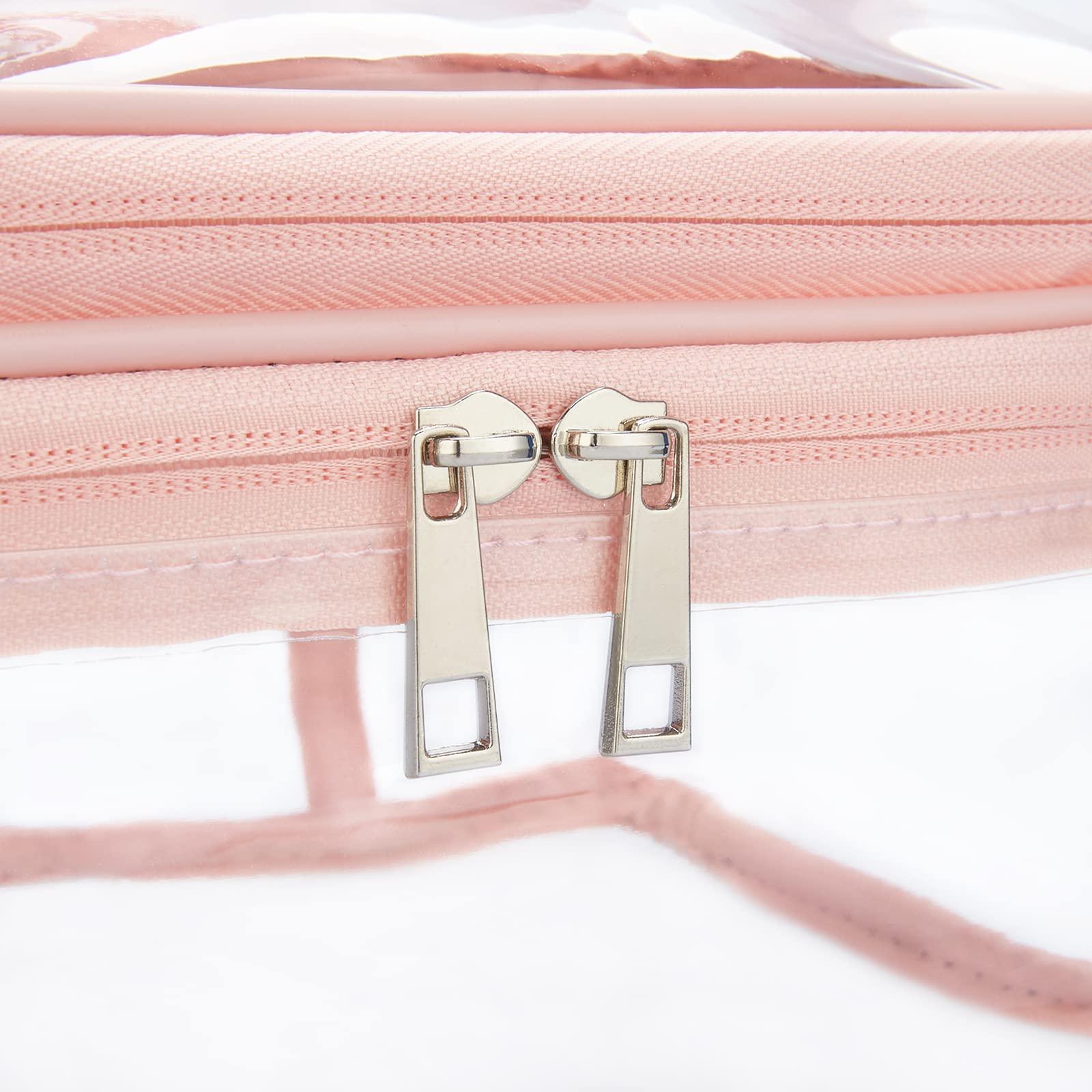 HAOGUAGUA Double Layer Clear Cosmetic Bag Makeup Bag, Waterproof Travel Toiletry Bag, Transparent PVC Hair & Nail Accessories Pouch Beach Bag Organizer (Pink) - Image 8