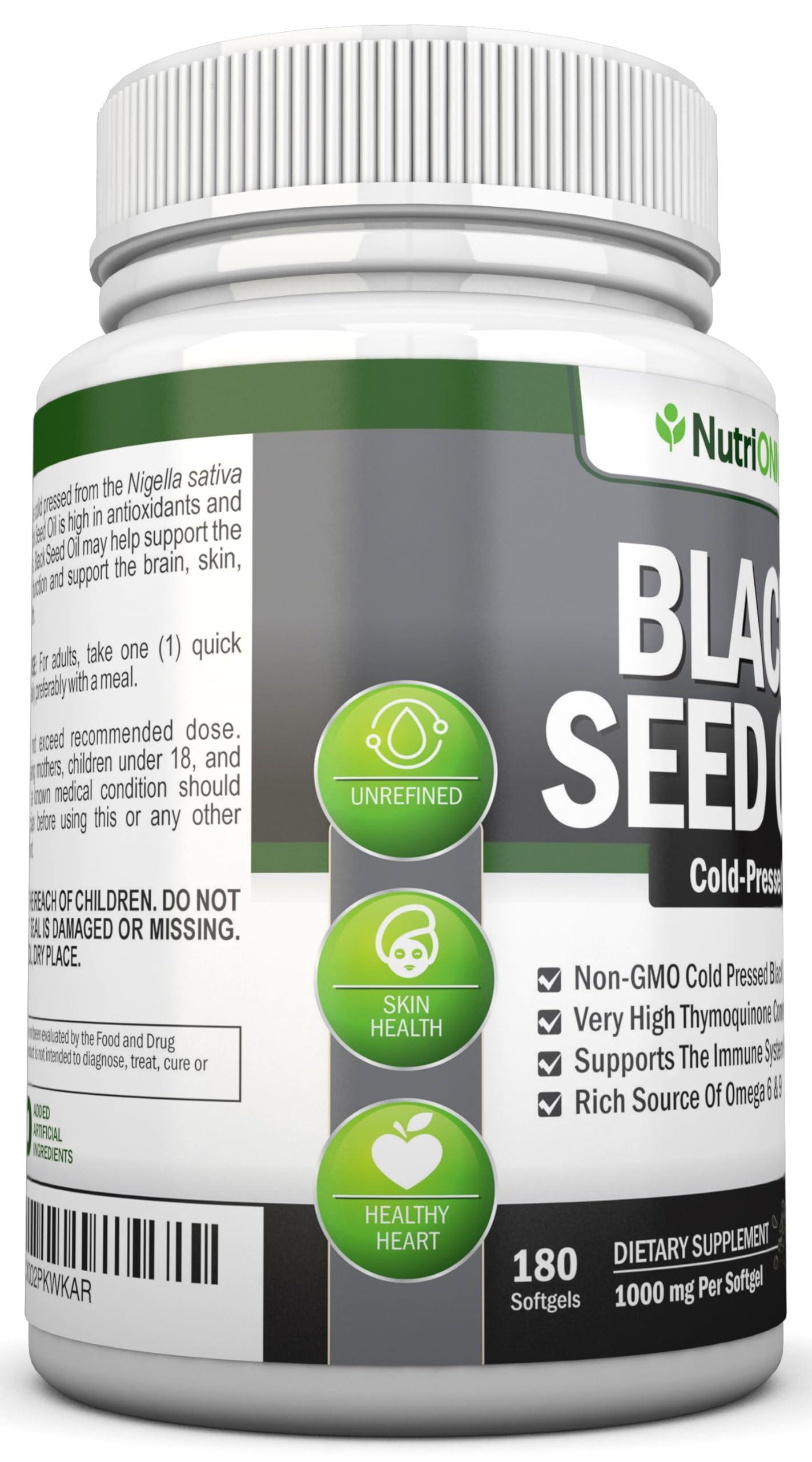Black Seed Oil - 1000 Mg - 180 Softgels - Cold-Pressed Non-GMO Black Cumin Seed Capsules - Super High Thymoquinone Content - Nigella Sativa - Rich in Omega 6 & 9 Fatty Acids - Immune Health Support - Image 4