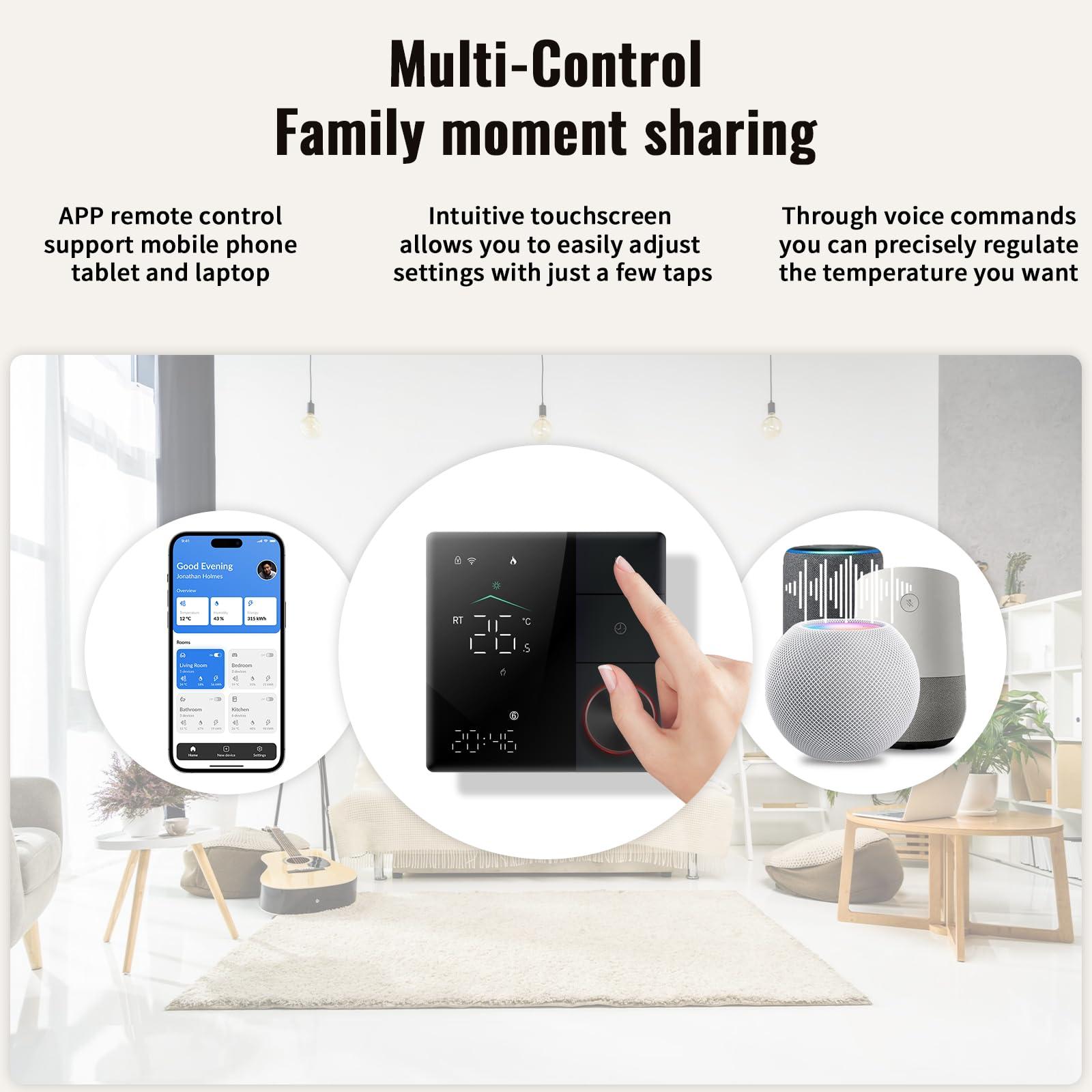 Programmable Smart Thermostat for Electric Heating, WiFi Thermostat with APP Control, LED Touch Screen/Voice/Weather/AC95-240V, Compatible with Smart Life/Google Assistant/Alexa/Tuya/Apple Homekit - Image 5