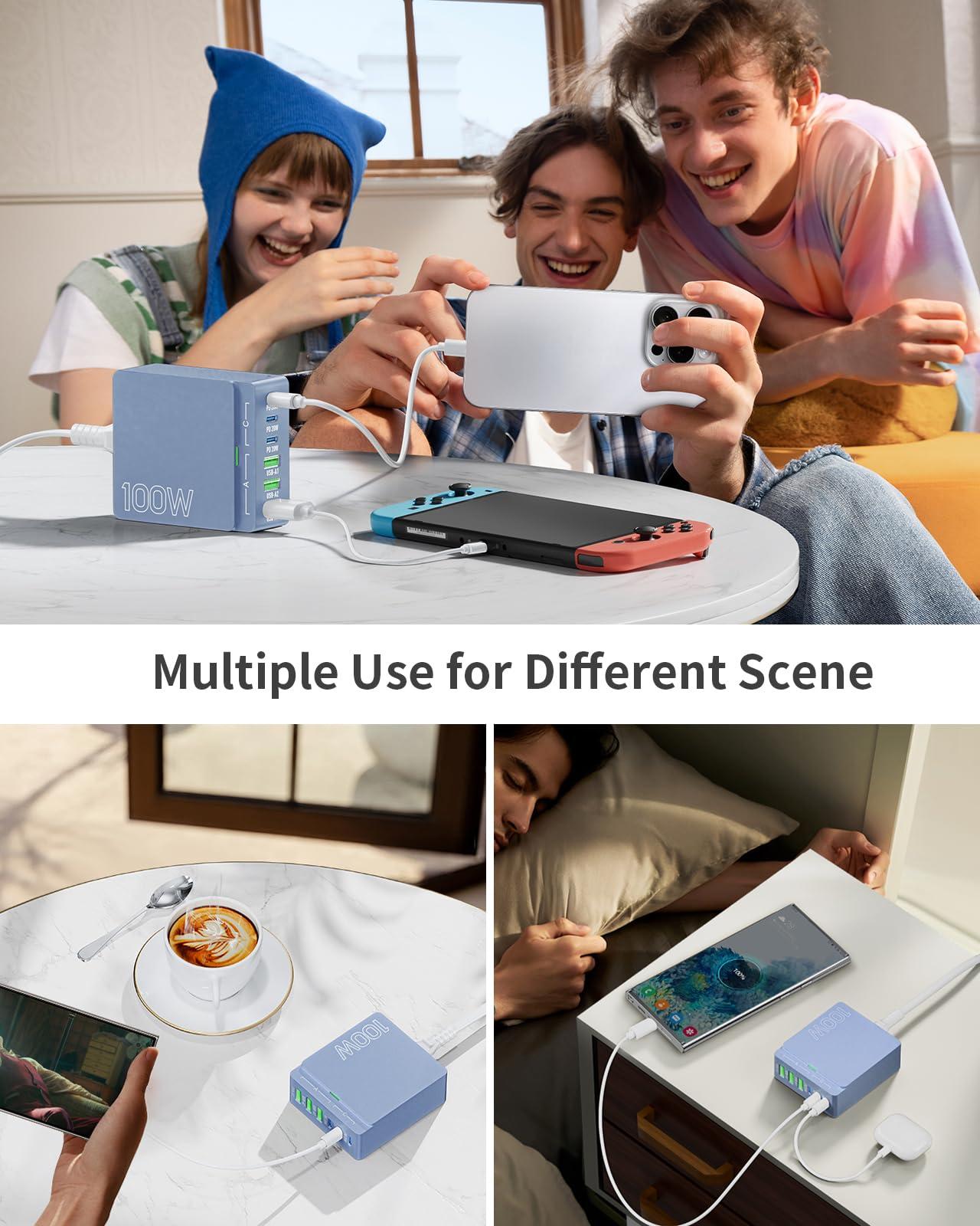 USB C Charger Block Charging Station: 100W 6 Port GaN Fast Charging Brick Hub Cube Box - PD 3.0 Type C & USB A Wall Charger Power Adapter for iPhone 16 Pro Max iPad Samsung Android Pixel - Image 7