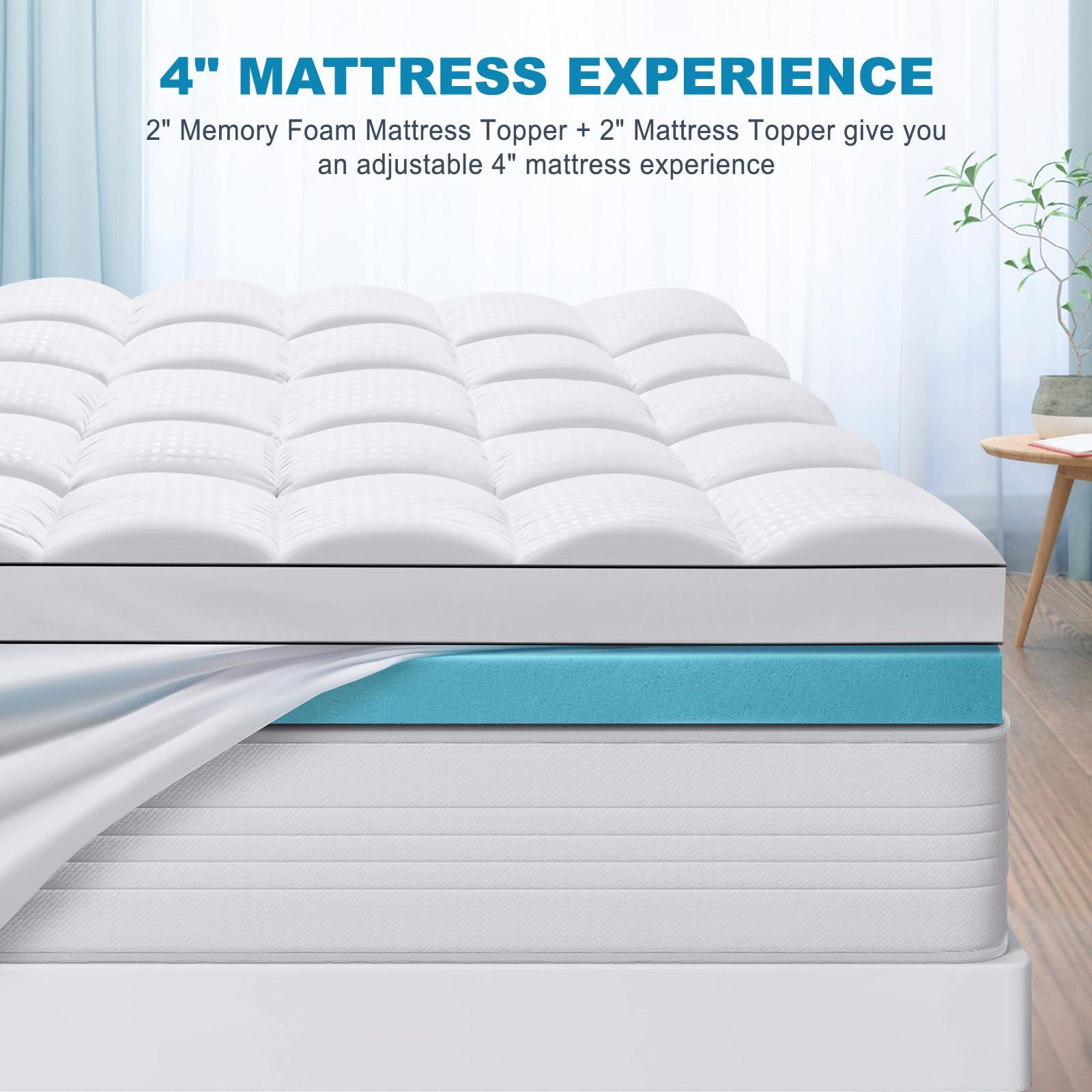 MASVIS Queen Size Dual Layer 4 Inch Memory Foam Mattress Topper, 2 Inch Gel Memory Foam and 2 Inch Cooling Pillow Top Mattress Pad Cover for Back Pain, Medium Support - Image 6