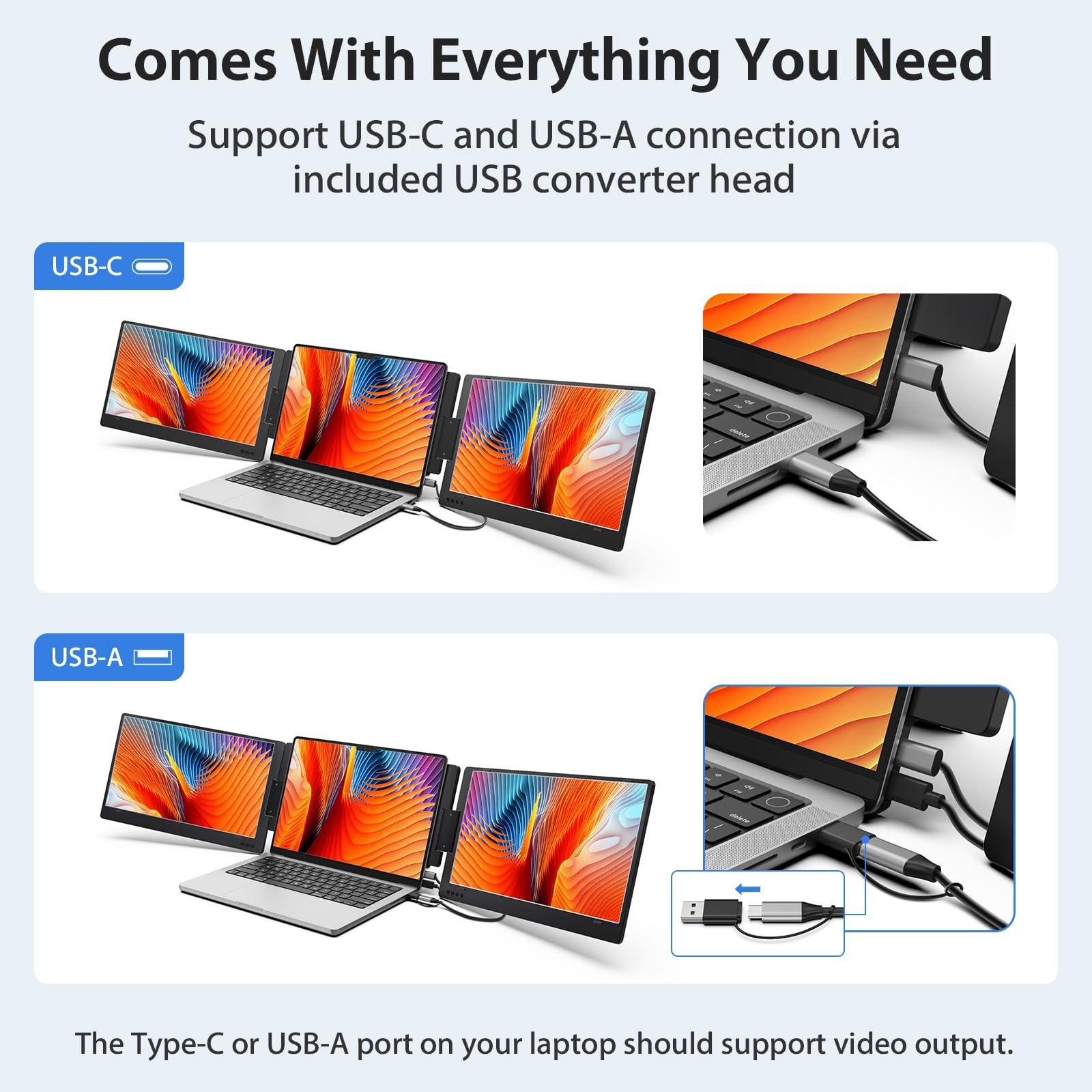 KYY Portable Monitor for Laptop, 14'' FHD 1080P USB-C Triple Laptop Screen Extender, Travel Monitor for Computer, Dual Screen for 12"-16" Laptop, X90A (Mac, Wins, Android) - Image 6